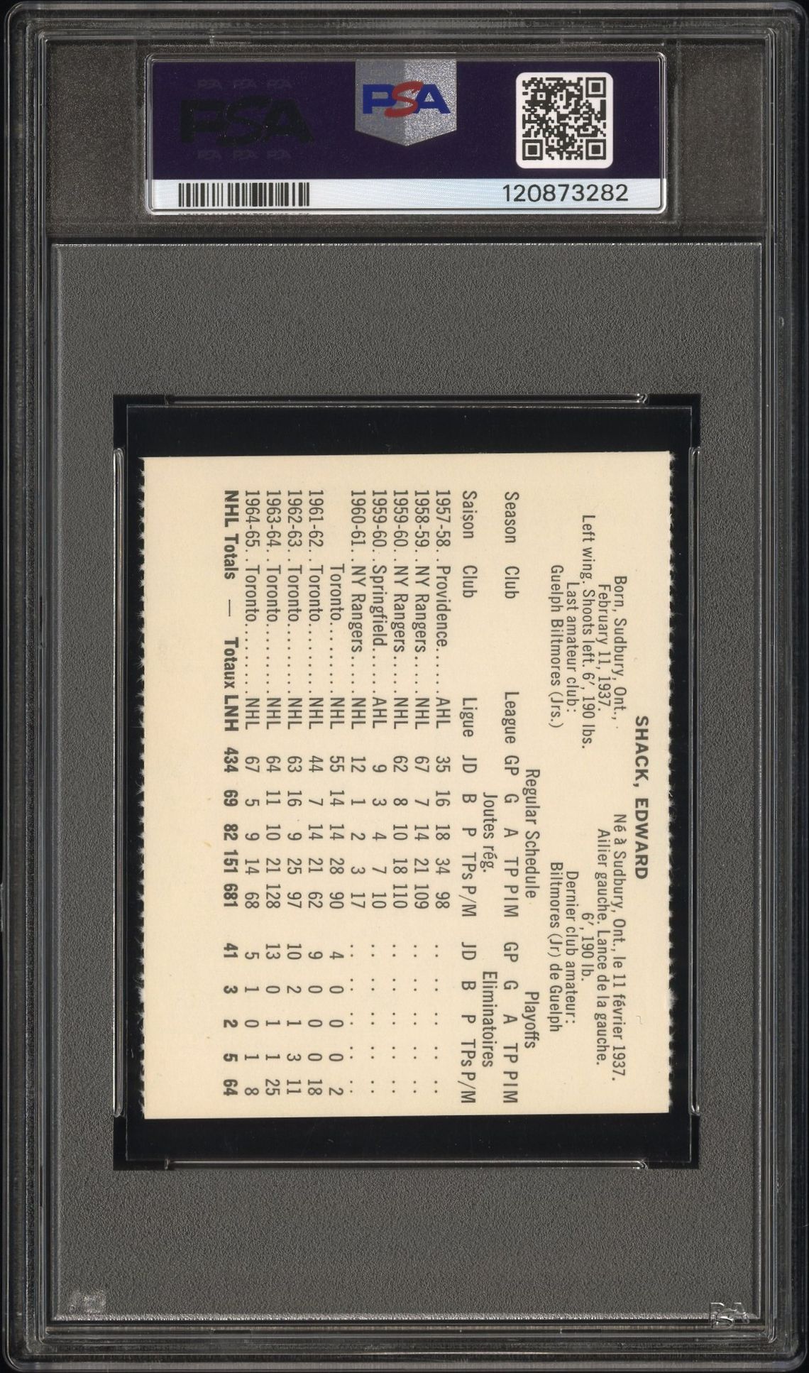 1965 Coca-Cola Eddie Shack (Perforated) Nm 7 back