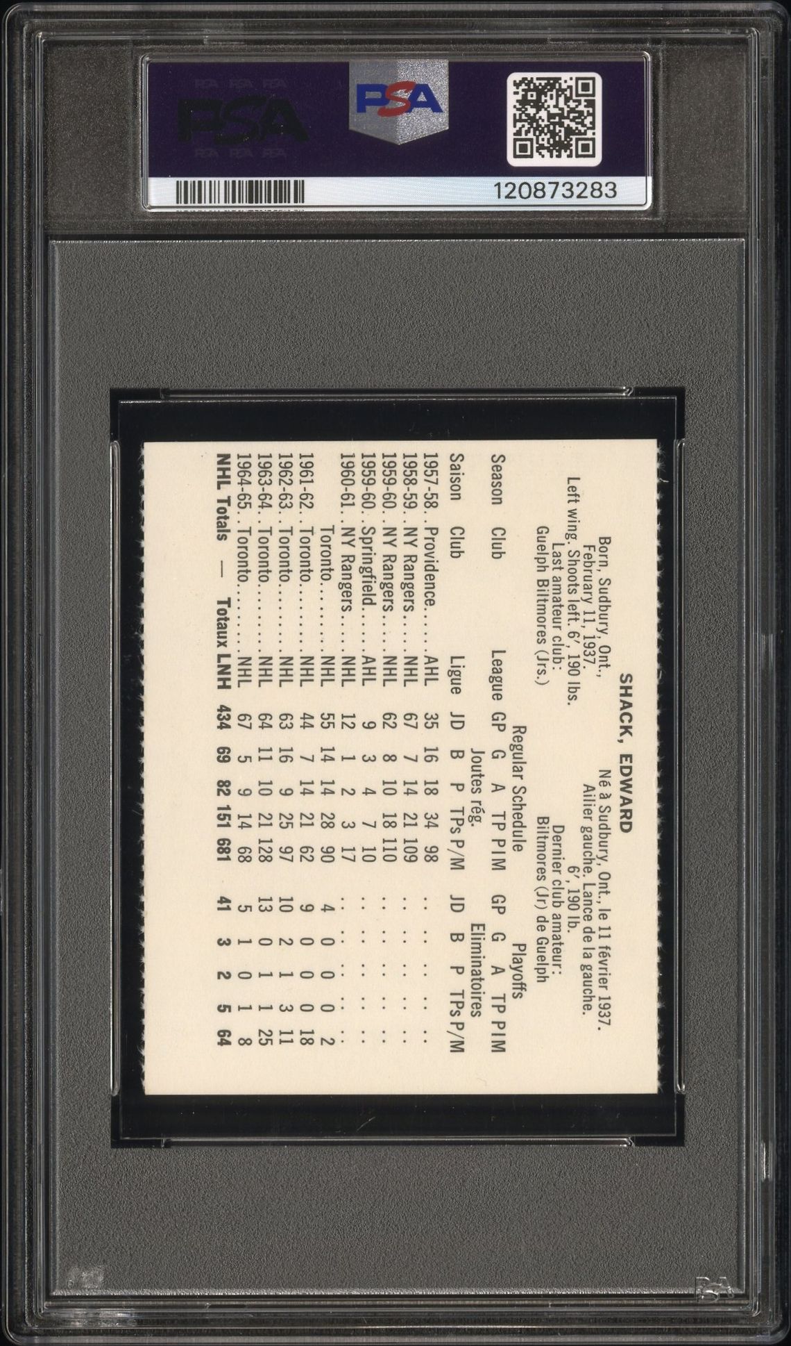 1965 Coca-Cola Eddie Shack (Perforated) Ex-Mt 6 back