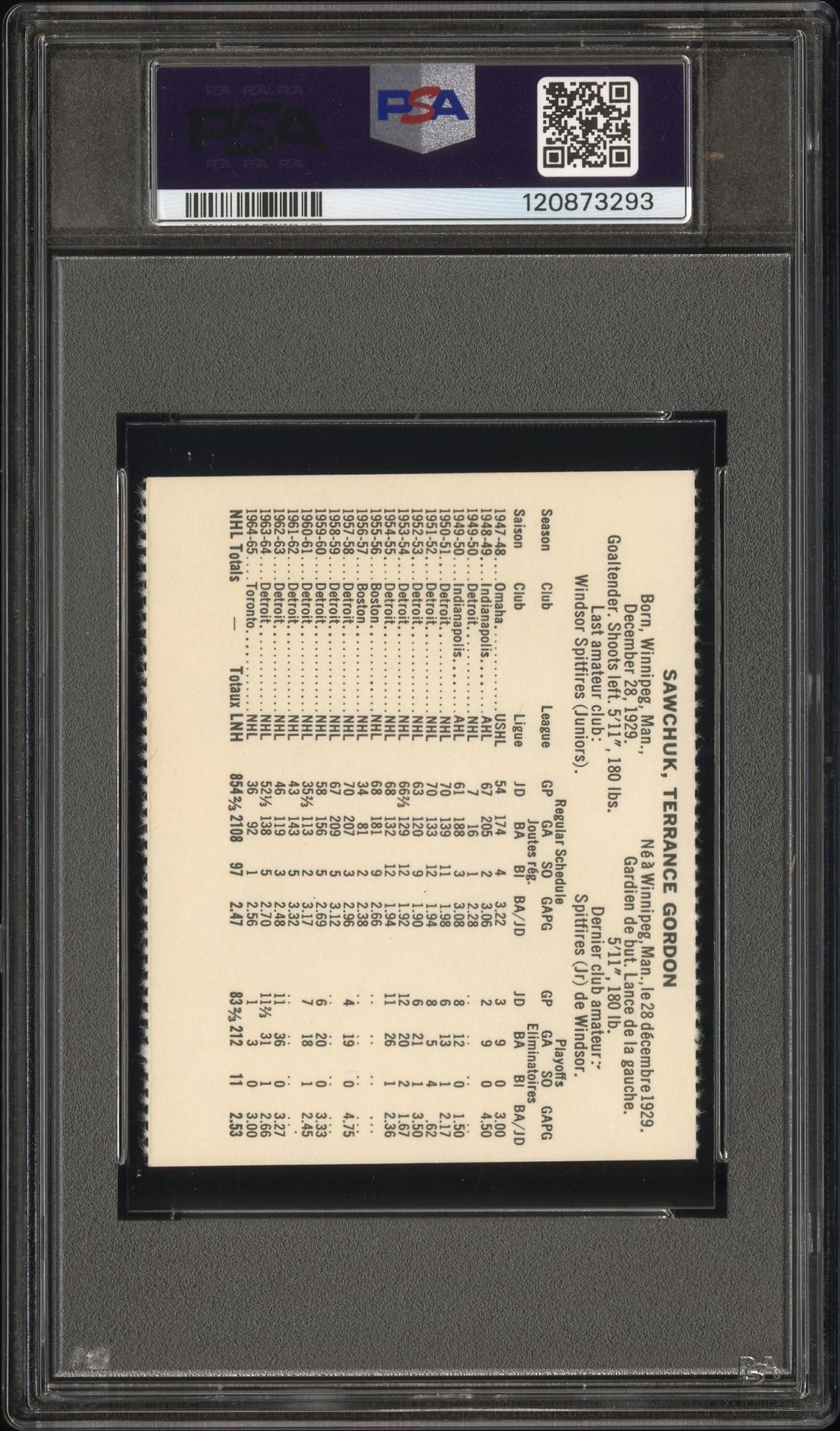 1965 Coca-Cola Terry Sawchuk (Perforated) Ex-Mt 6 back