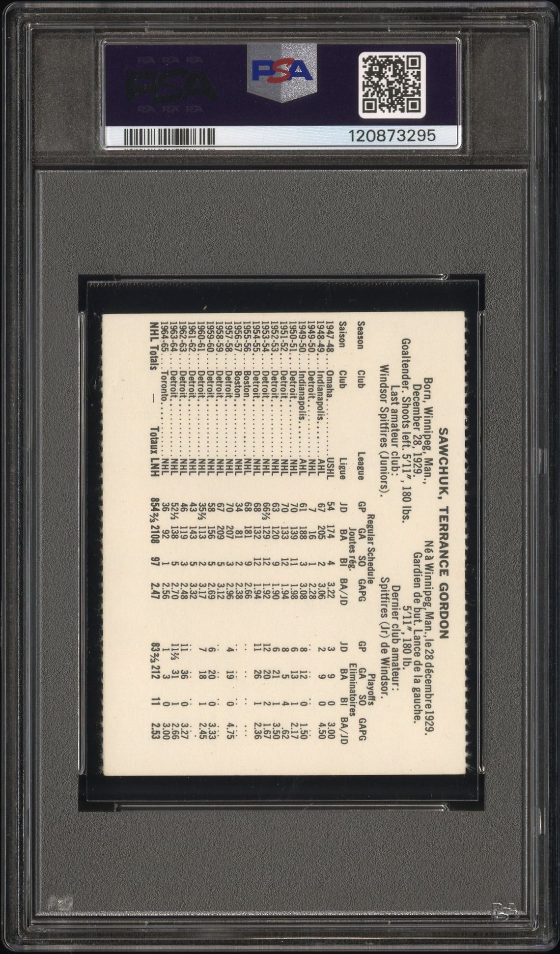 1965 Coca-Cola Terry Sawchuk (Perforated) Vg-Ex 4 back