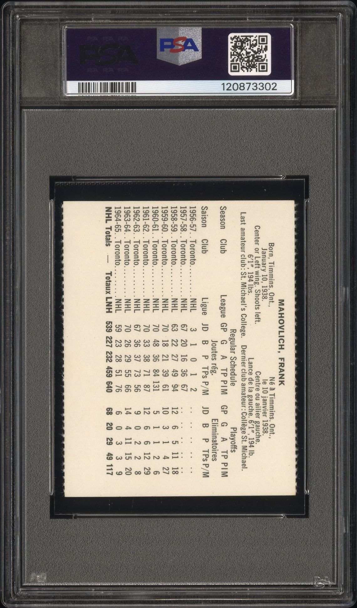 1965 Coca-Cola Frank Mahovlich (Perforated) Nm-Mt 8 (Oc) back