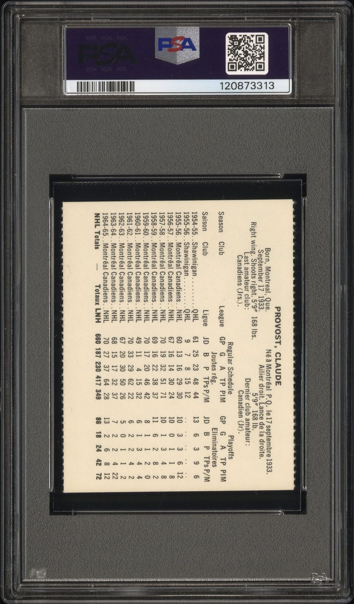 1965 Coca-Cola Claude Provost (Perforated) Vg-Ex 4 back