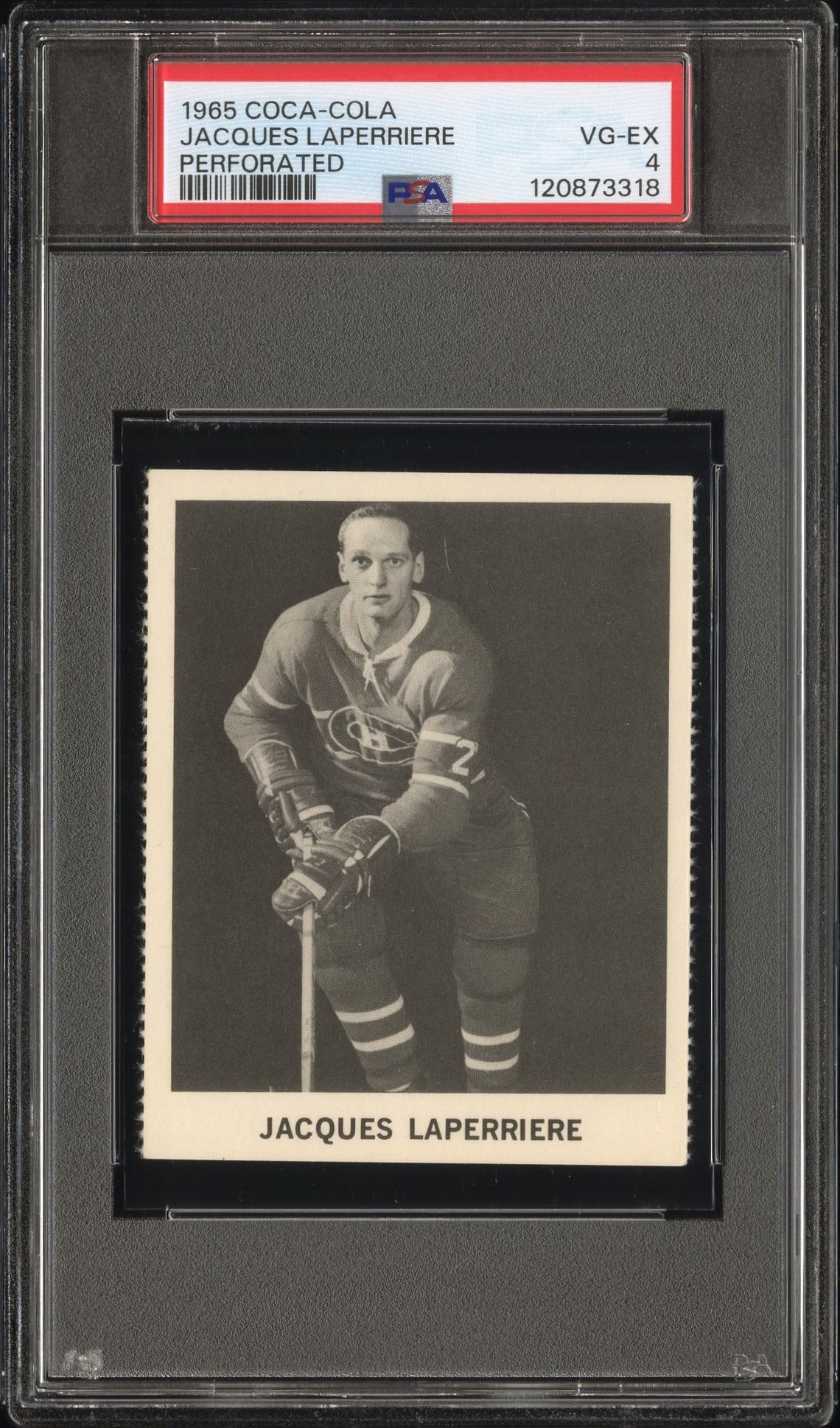 1965 Coca-Cola Jacques Laperriere (Perforated) Vg-Ex 4 front