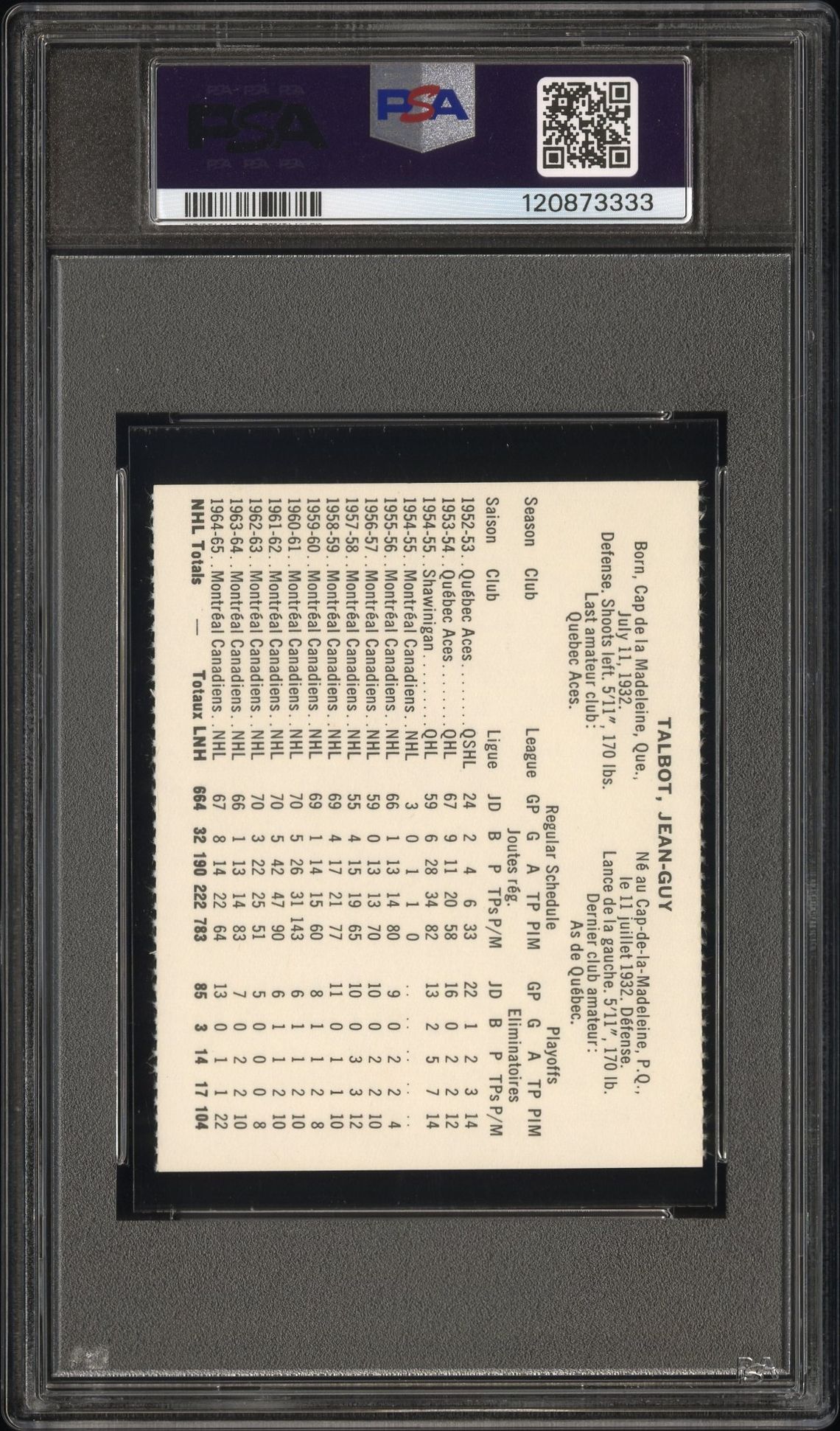 1965 Coca-Cola Jean-Guy Talbot (Perforated) Nm 7 back