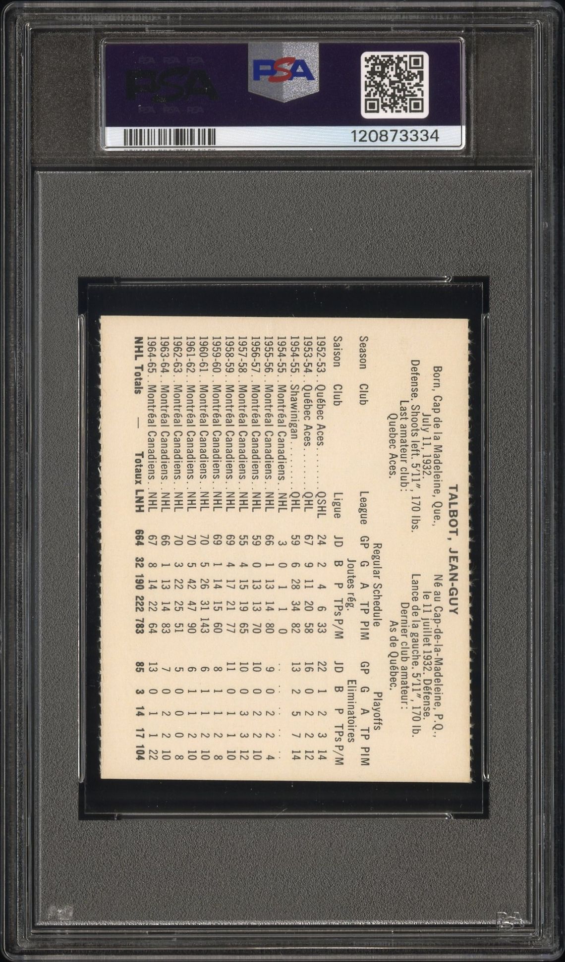 1965 Coca-Cola Jean-Guy Talbot (Perforated) Nm-Mt 8 back