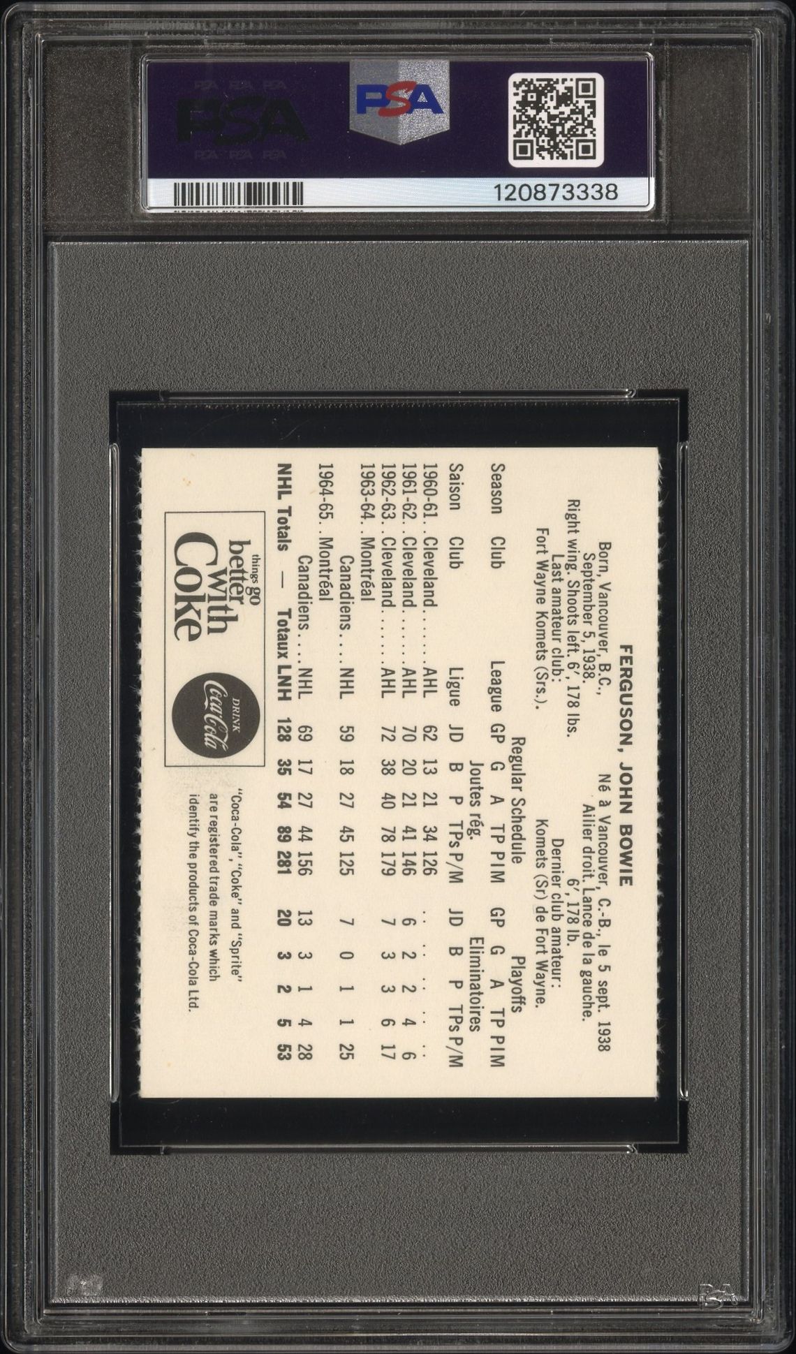 1965 Coca-Cola John Ferguson (Perforated) Nm 7 back