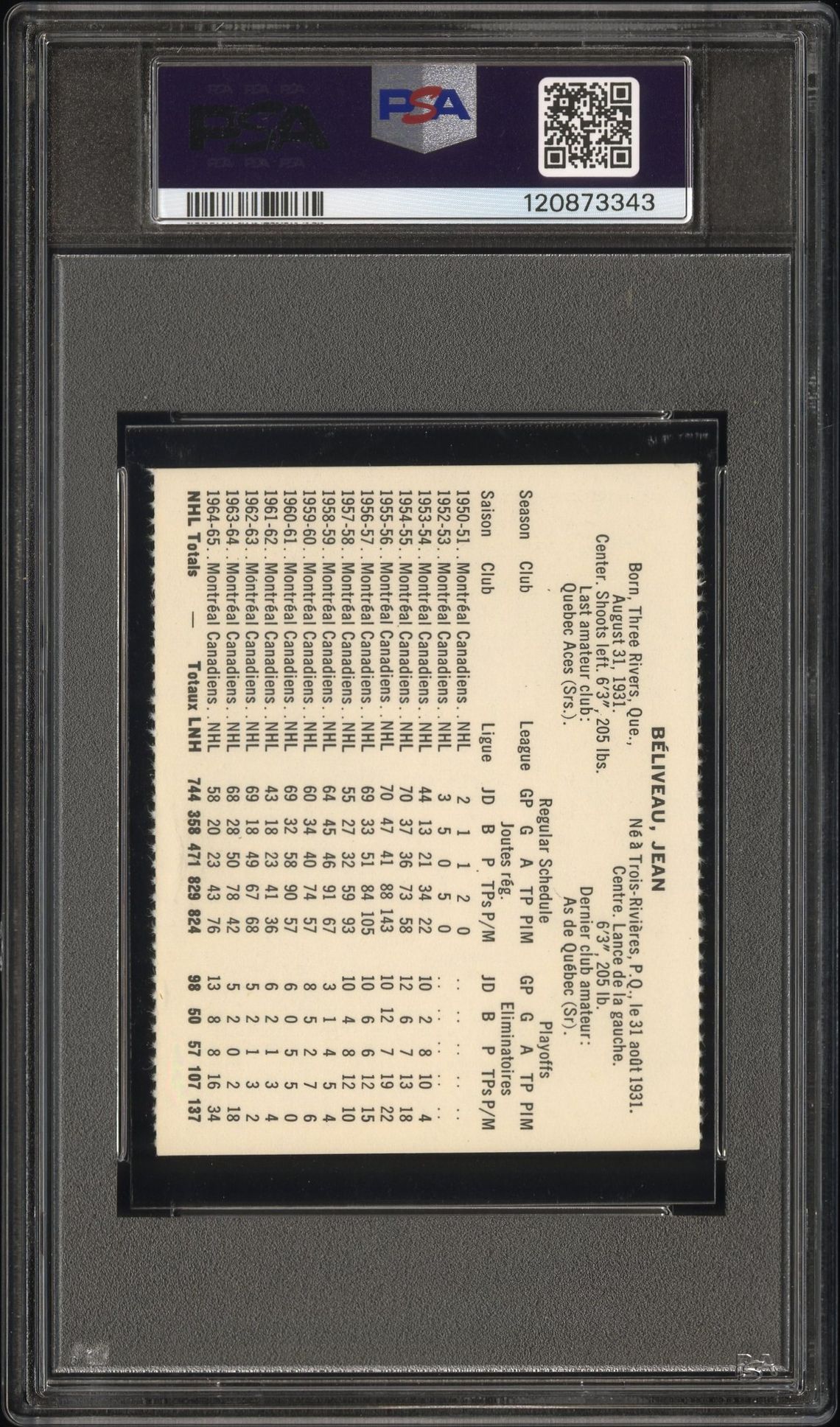 1965 Coca-Cola Jean Beliveau (Perforated) Vg-Ex 4 back