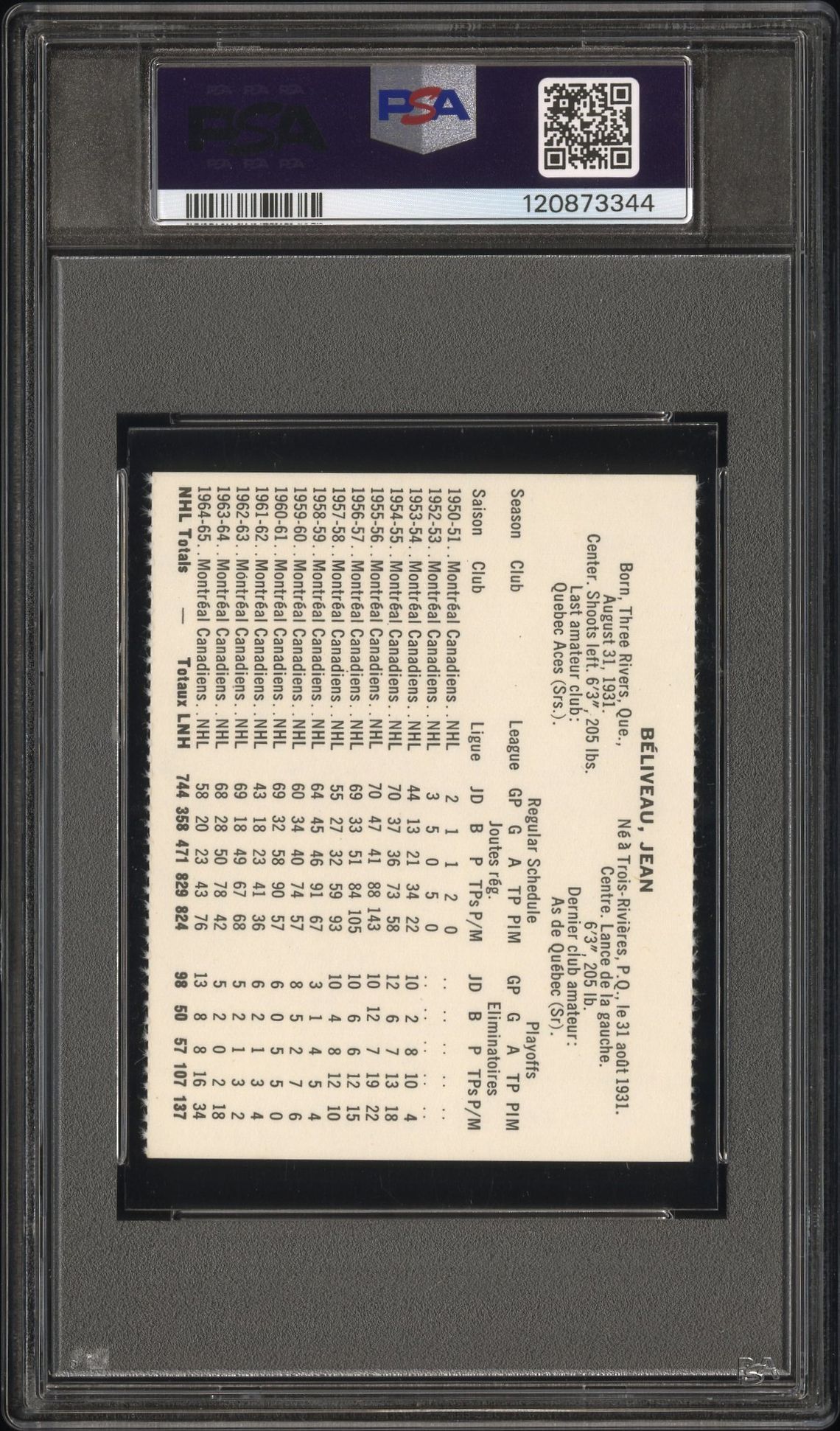 1965 Coca-Cola Jean Beliveau (Perforated) Nm 7 back