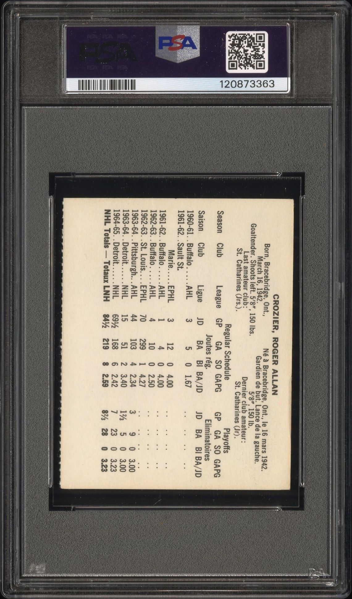 1965 Coca-Cola Roger Crozier (Perforated) Vg 3 back