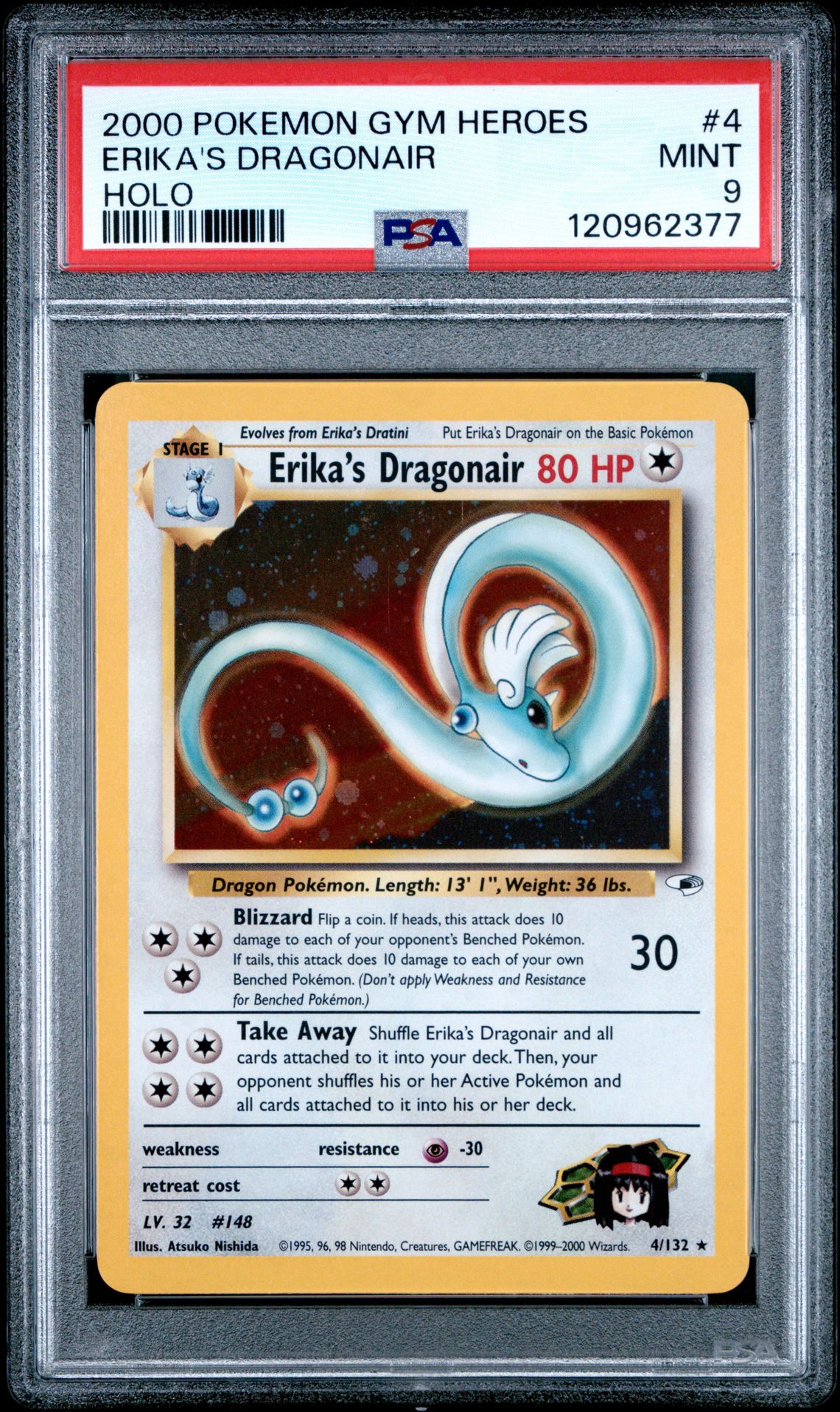 2000 Pokemon Gym Heroes Erika's Dragonair #4 (Holo) Mint 9 front
