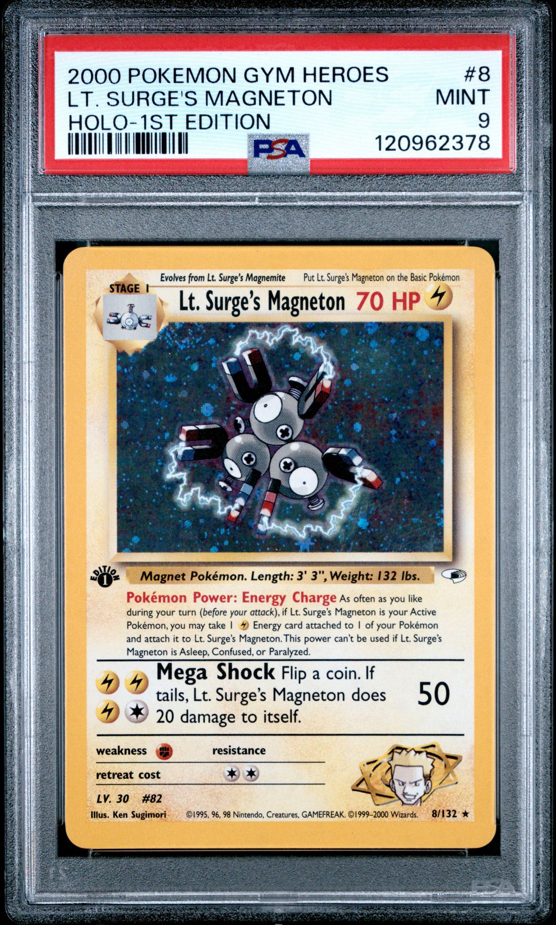 2000 Pokemon Gym Heroes Lt. Surge's Magneton #8 (Holo-1St Edition) Mint 9 front