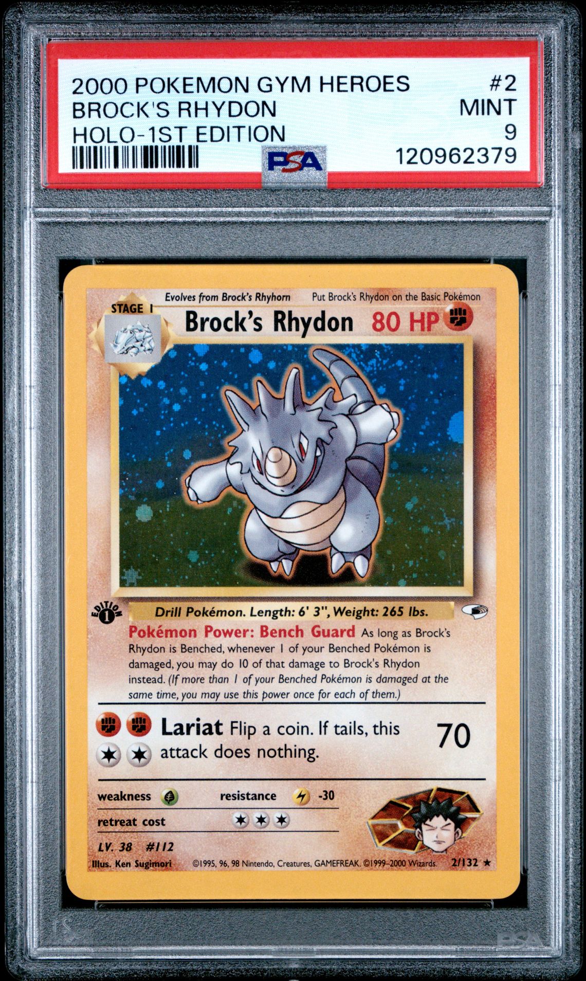 2000 Pokemon Gym Heroes Brock's Rhydon #2 (Holo-1St Edition) Mint 9 front