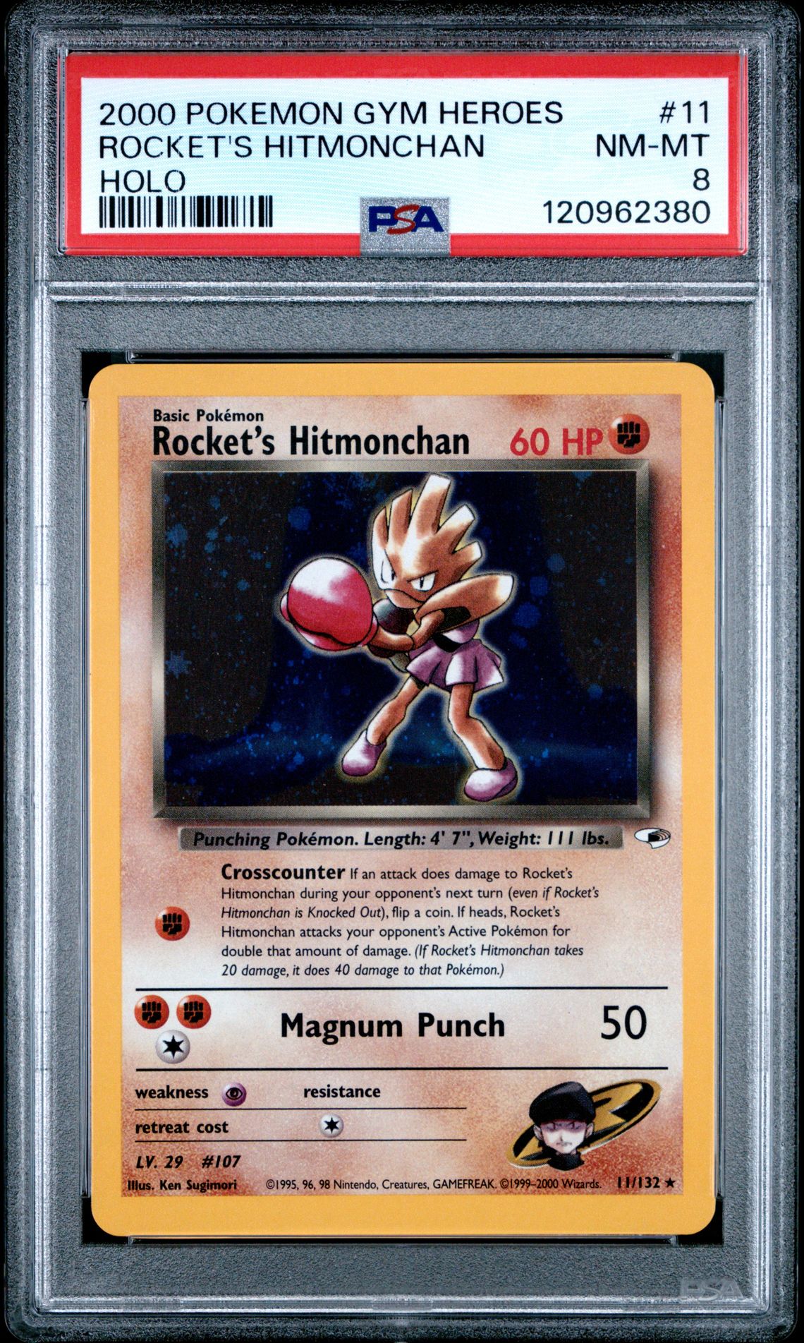 2000 Pokemon Gym Heroes Rocket's Hitmonchan #11 (Holo) Nm-Mt 8 front
