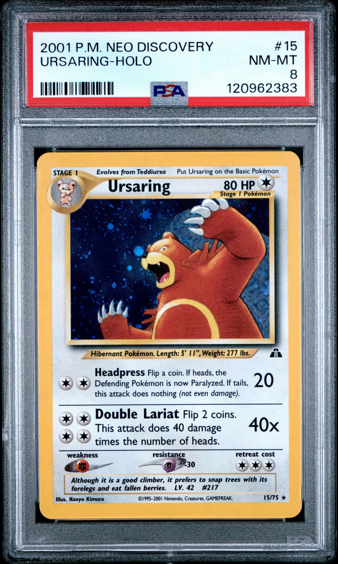 2001 Pokemon Neo Discovery Ursaring-Holo #15 Nm-Mt 8 front