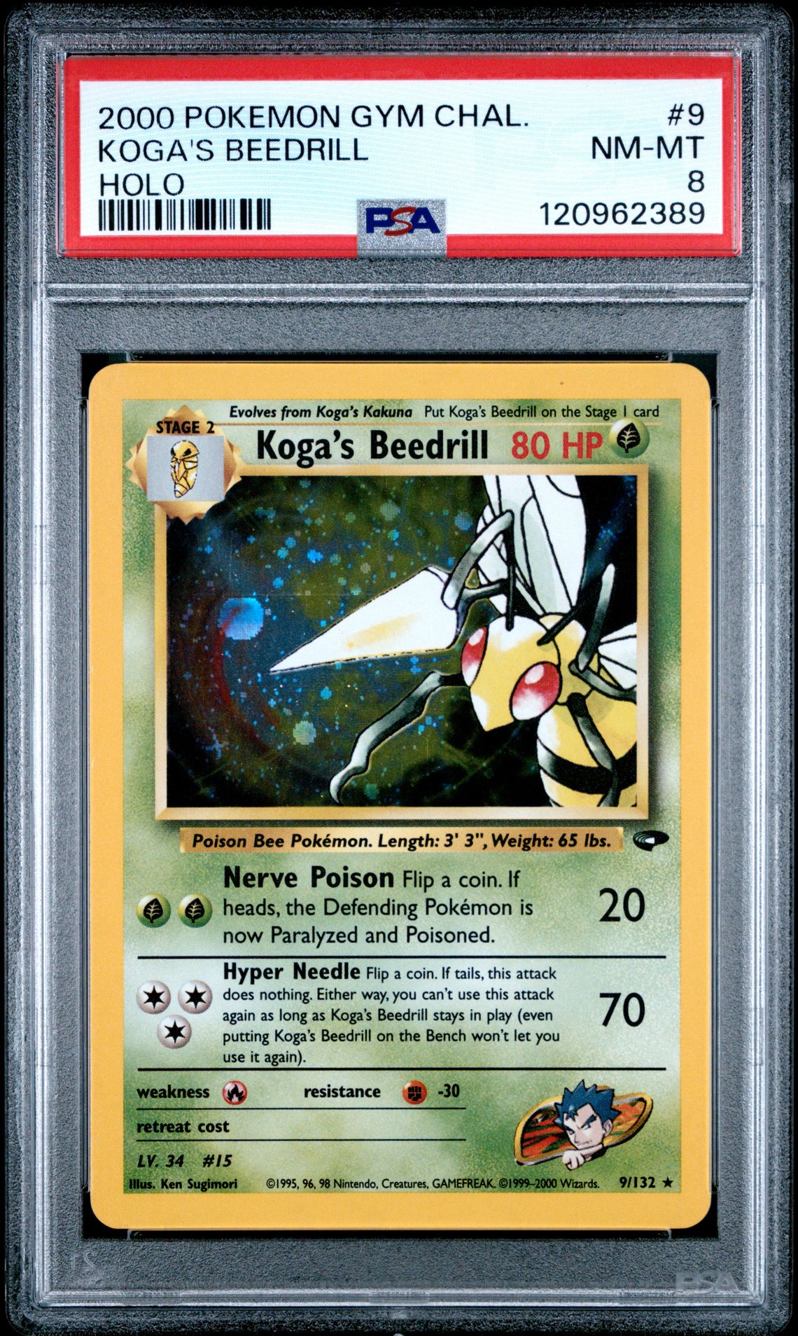 2000 Pokemon Gym Challenge Koga's Beedrill #9 (Holo) Nm-Mt 8 front