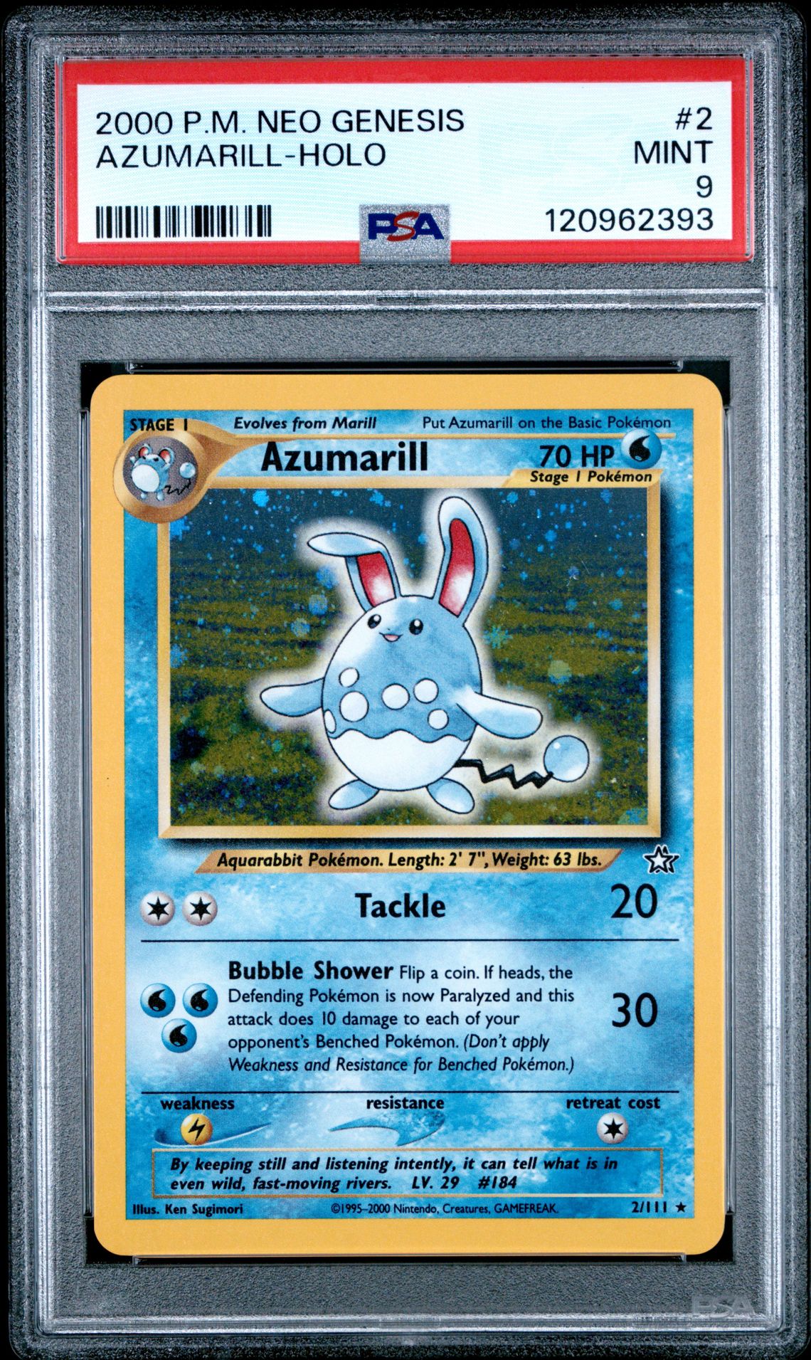 2000 Pokemon Neo Genesis Azumarill-Holo #2 Mint 9 front