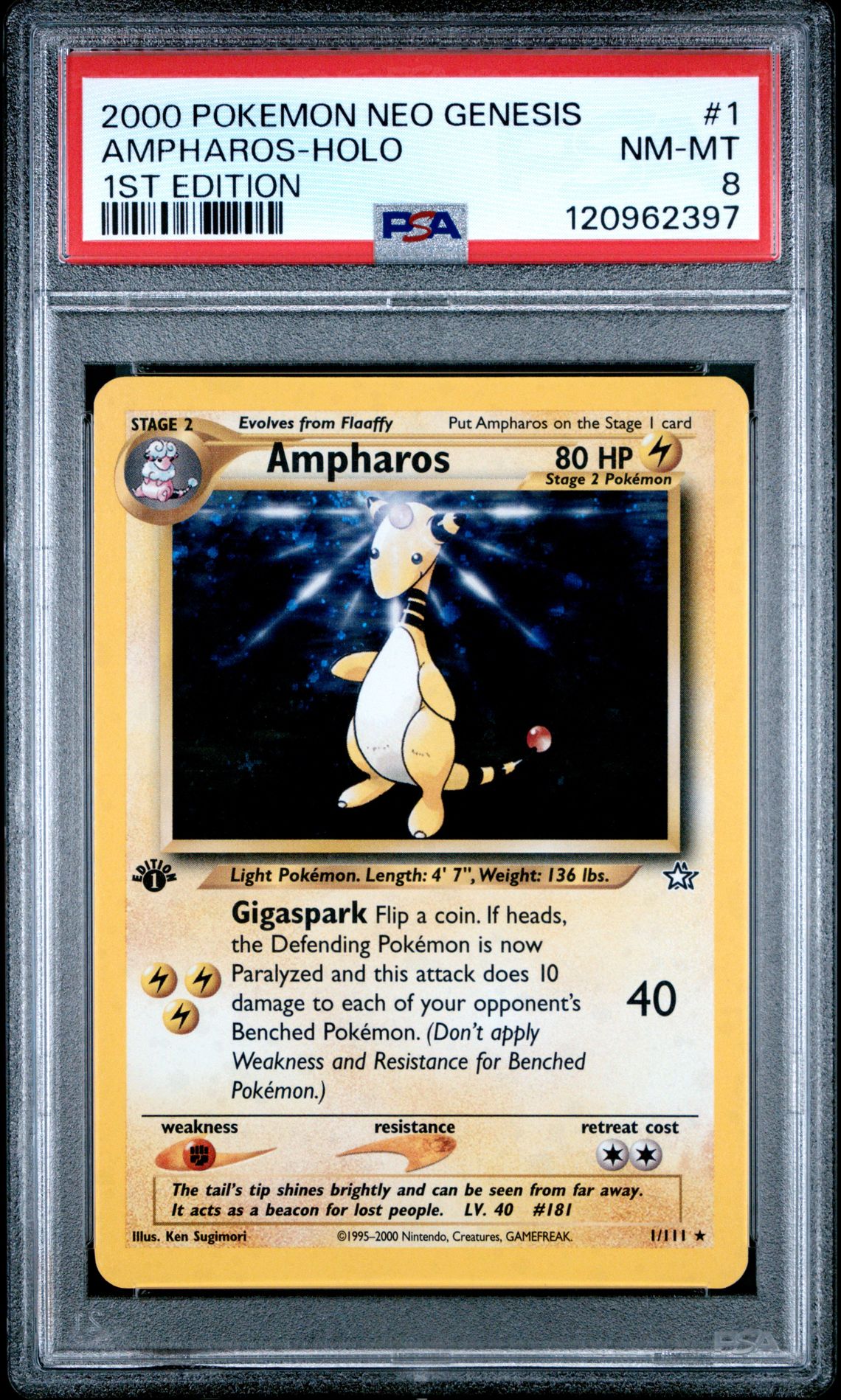 2000 Pokemon Neo Genesis 1St Edition Ampharos-Holo #1 (1St Edition) Nm-Mt 8 front