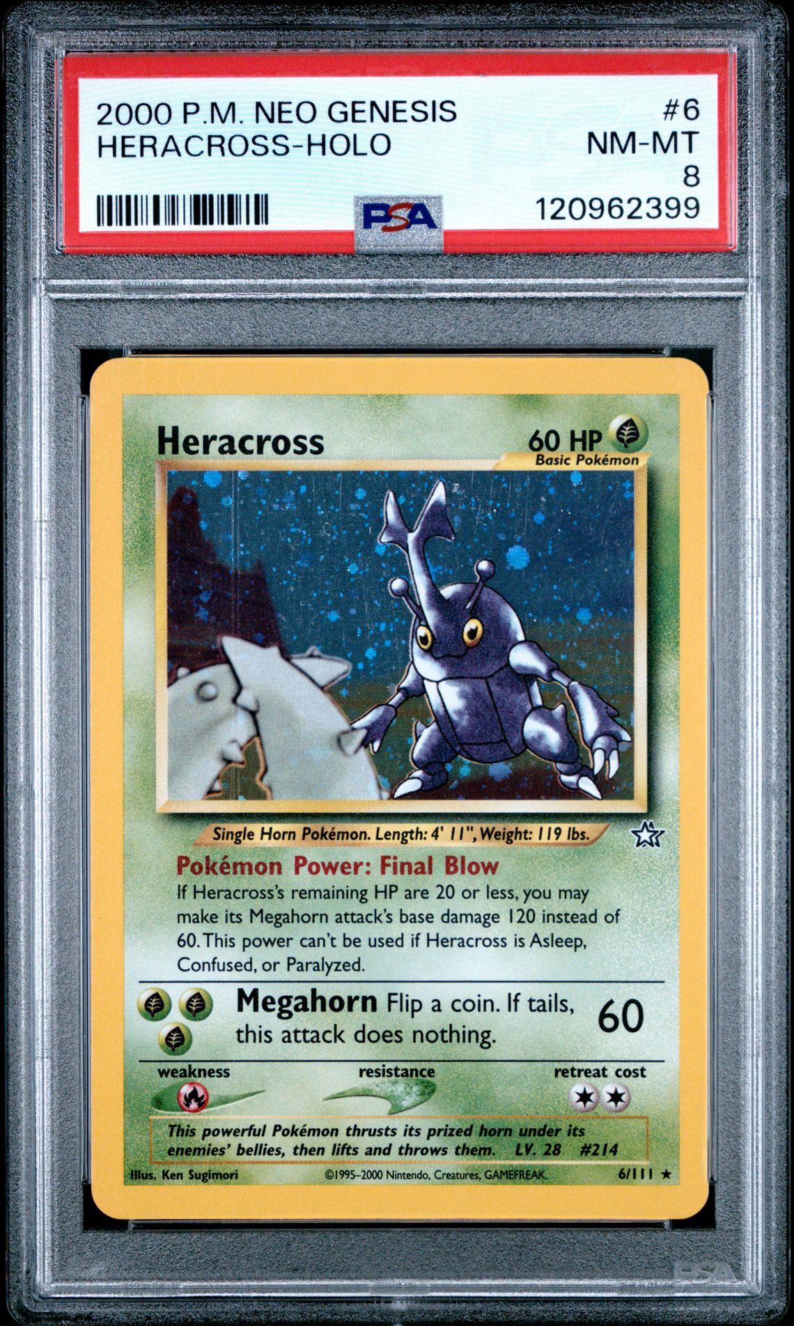 2000 Pokemon Neo Genesis Heracross-Holo #6 Nm-Mt 8 front