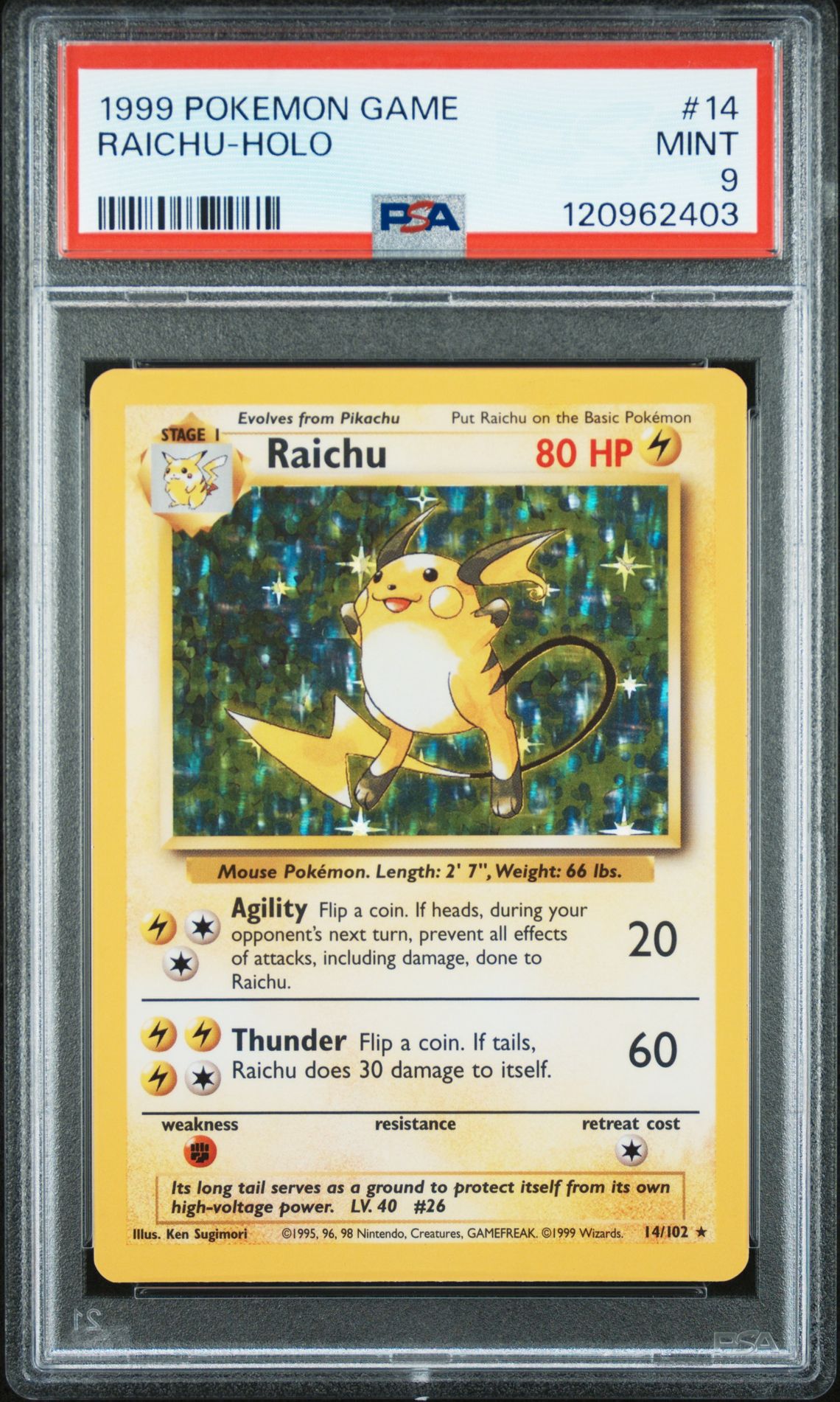 1999 Pokemon Game Raichu-Holo #14 Mint 9 front
