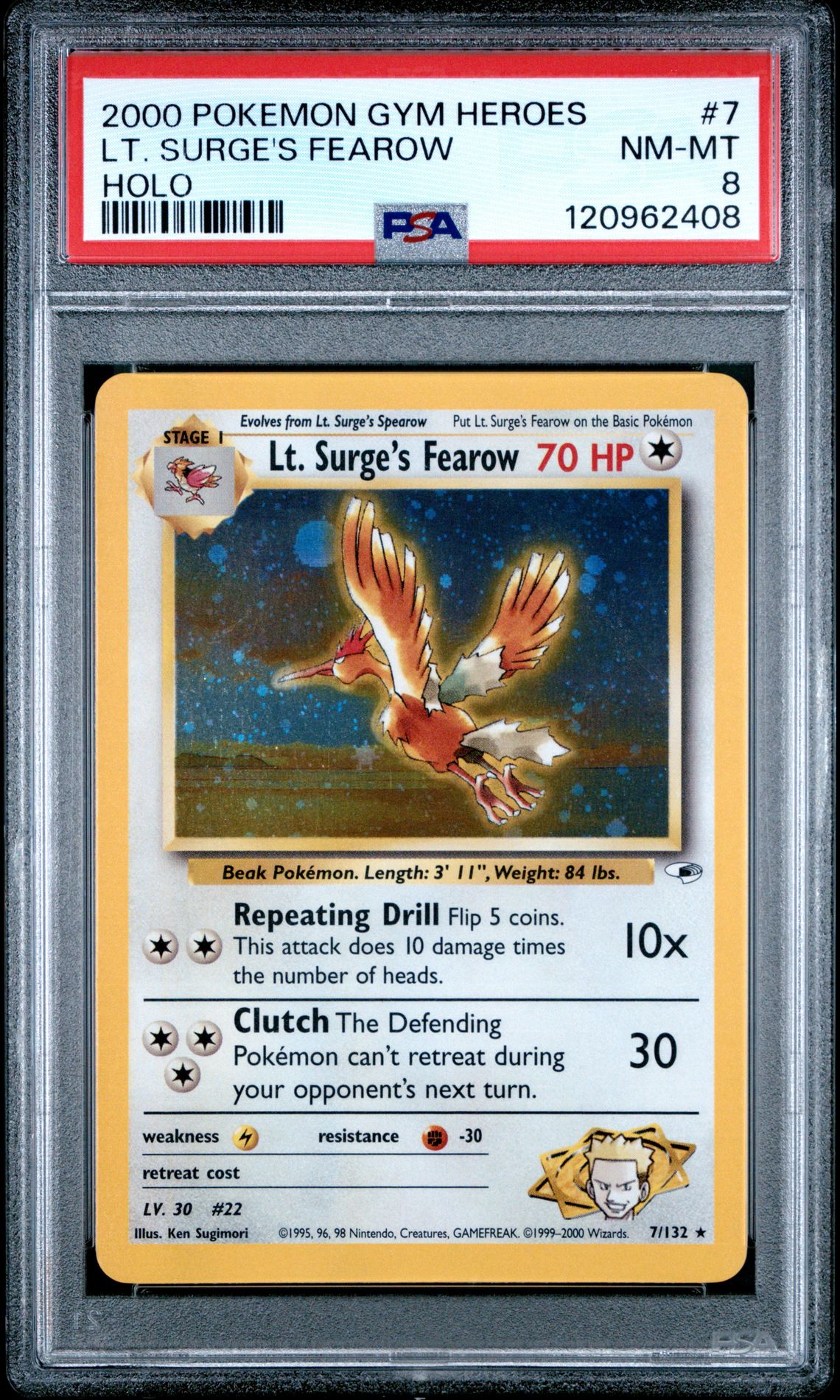 2000 Pokemon Gym Heroes Lt. Surge's Fearow #7 (Holo) Nm-Mt 8 front
