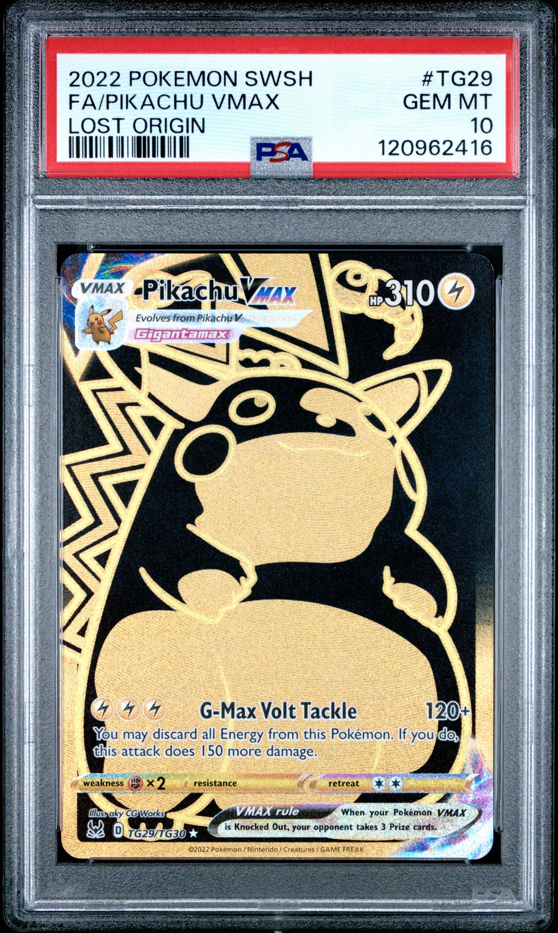 2022 Pokemon Sword & Shield Lost Origin Fa/Pikachu Vmax #Tg29 (Lost Origin) Gem Mt 10 front