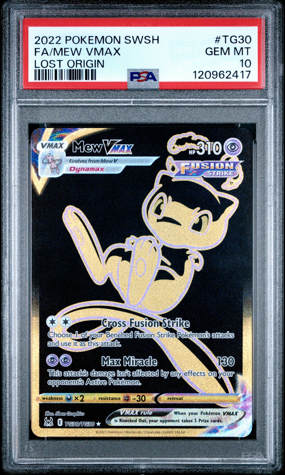 2022 Pokemon Sword & Shield Lost Origin Fa/Mew Vmax #Tg30 (Lost Origin) Gem Mt 10 front