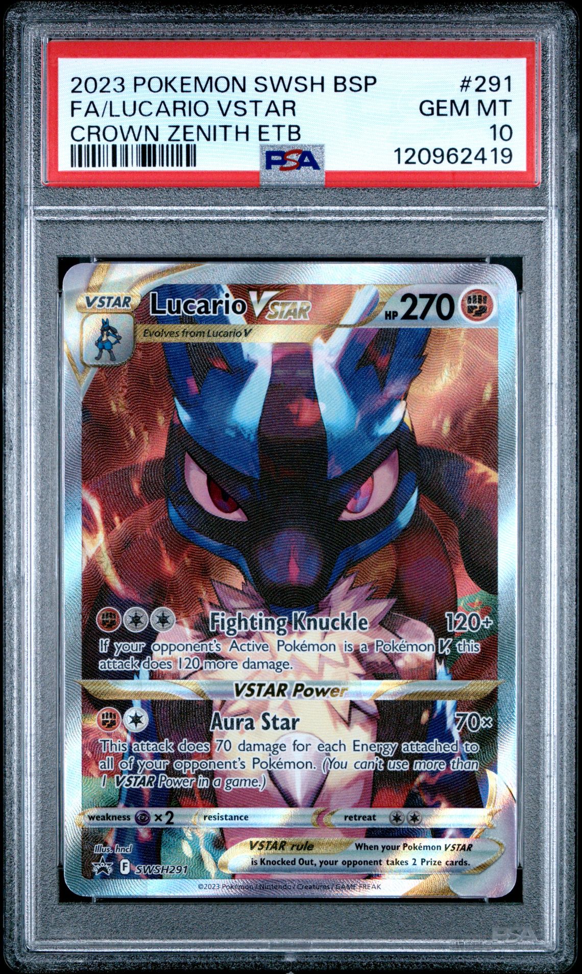 2023 Pokemon Swsh Black Star Promo Fa/Lucario Vstar #291 (Crown Zenith Etb) Gem Mt 10 front