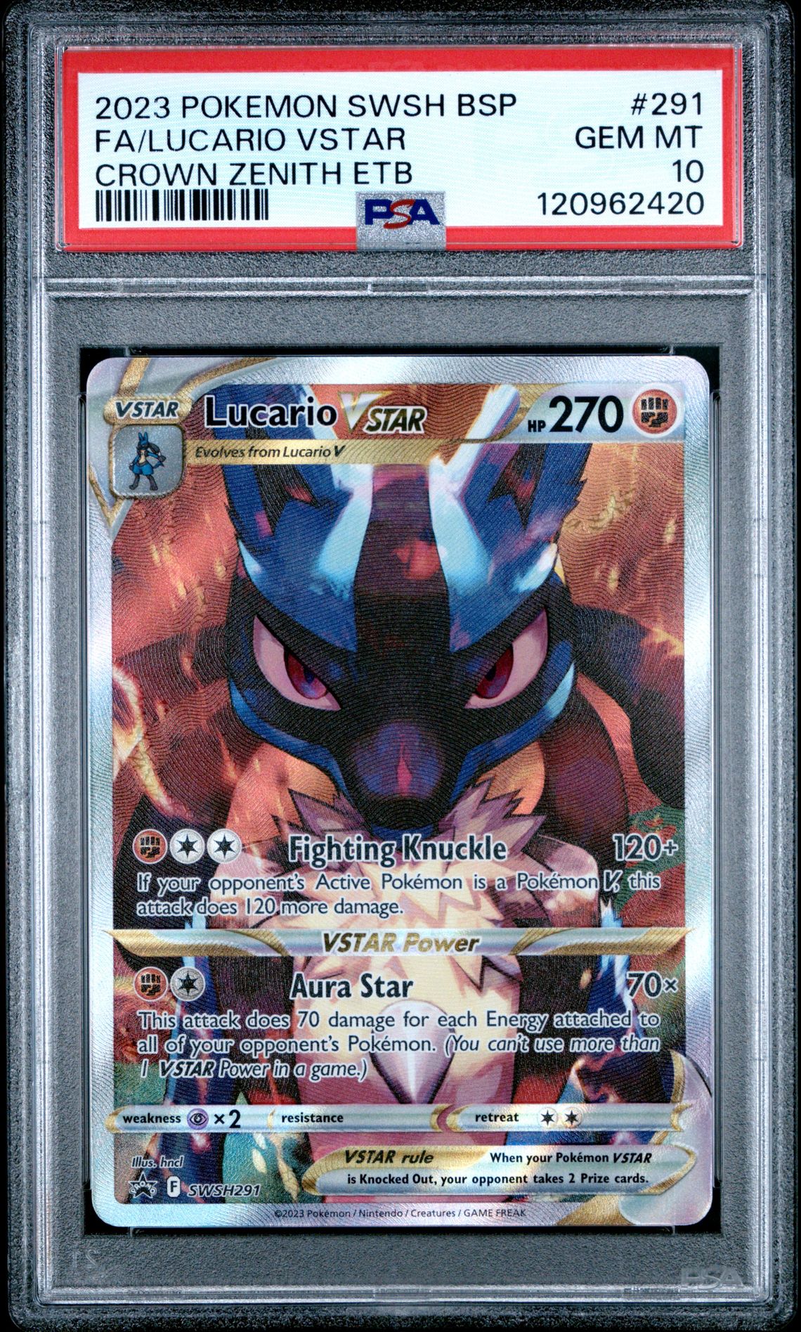 2023 Pokemon Swsh Black Star Promo Fa/Lucario Vstar #291 (Crown Zenith Etb) Gem Mt 10 front