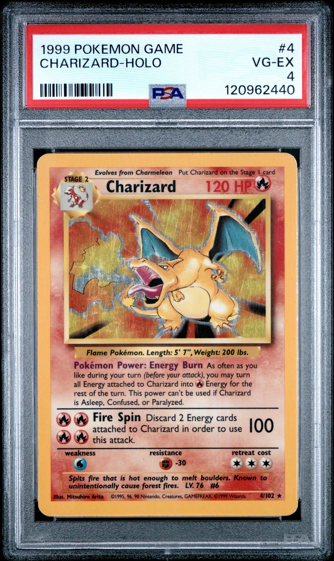 1999 Pokemon Game Charizard-Holo #4 Vg-Ex 4 front
