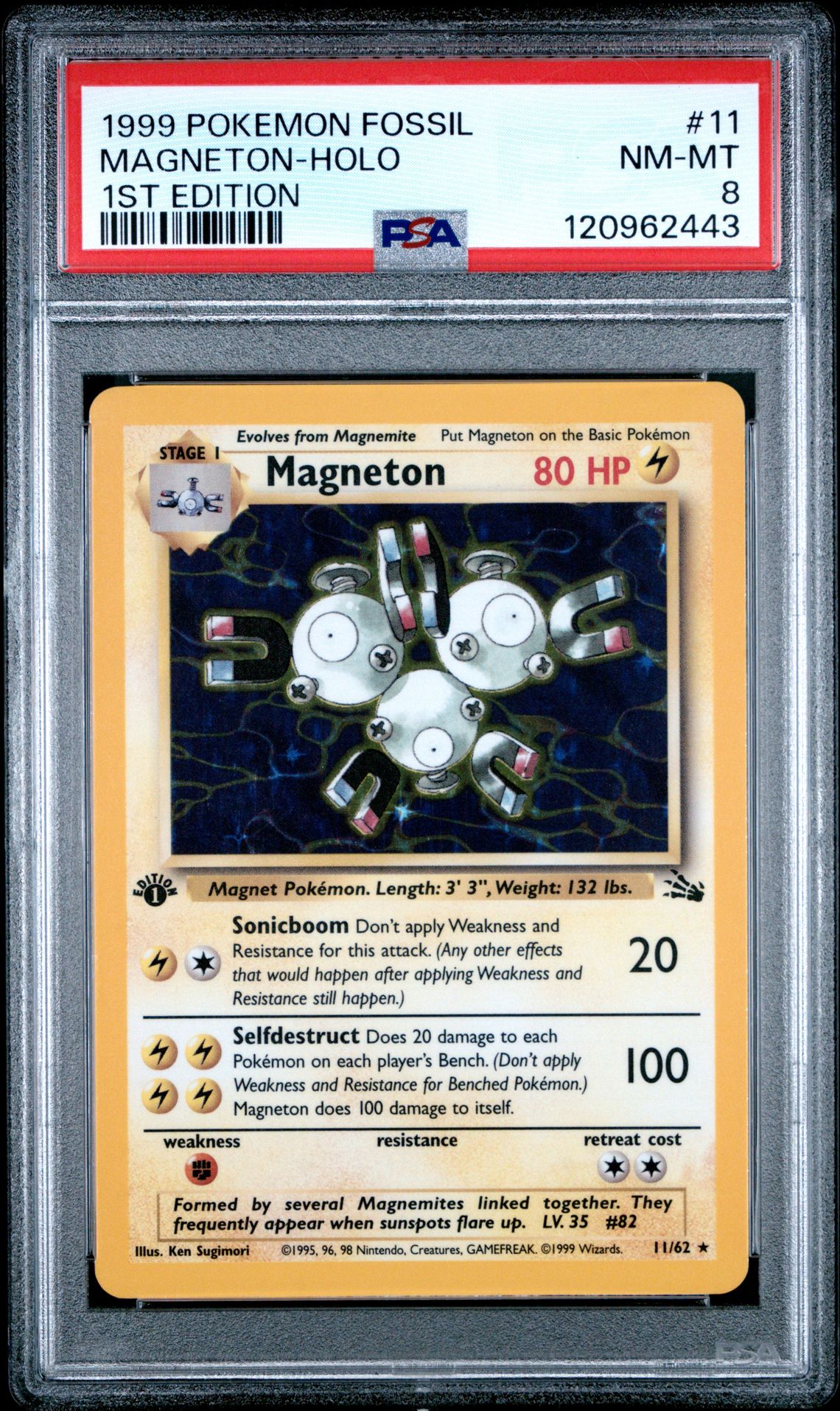 1999 Pokemon Fossil Magneton-Holo #11 (1St Edition) Nm-Mt 8 front