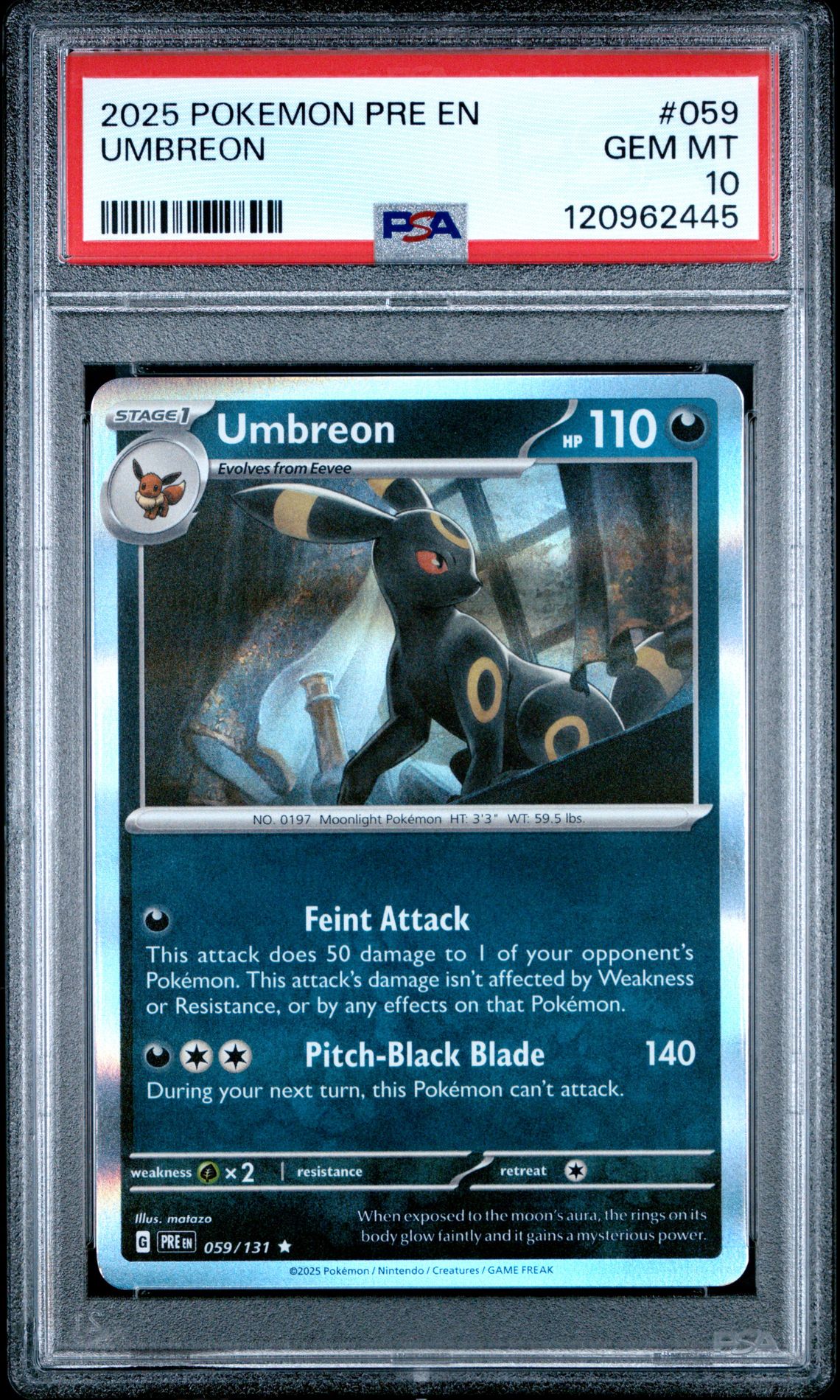2025 Pokemon Pre En-Prismatic Evolutions Umbreon #059 Gem Mt 10 front