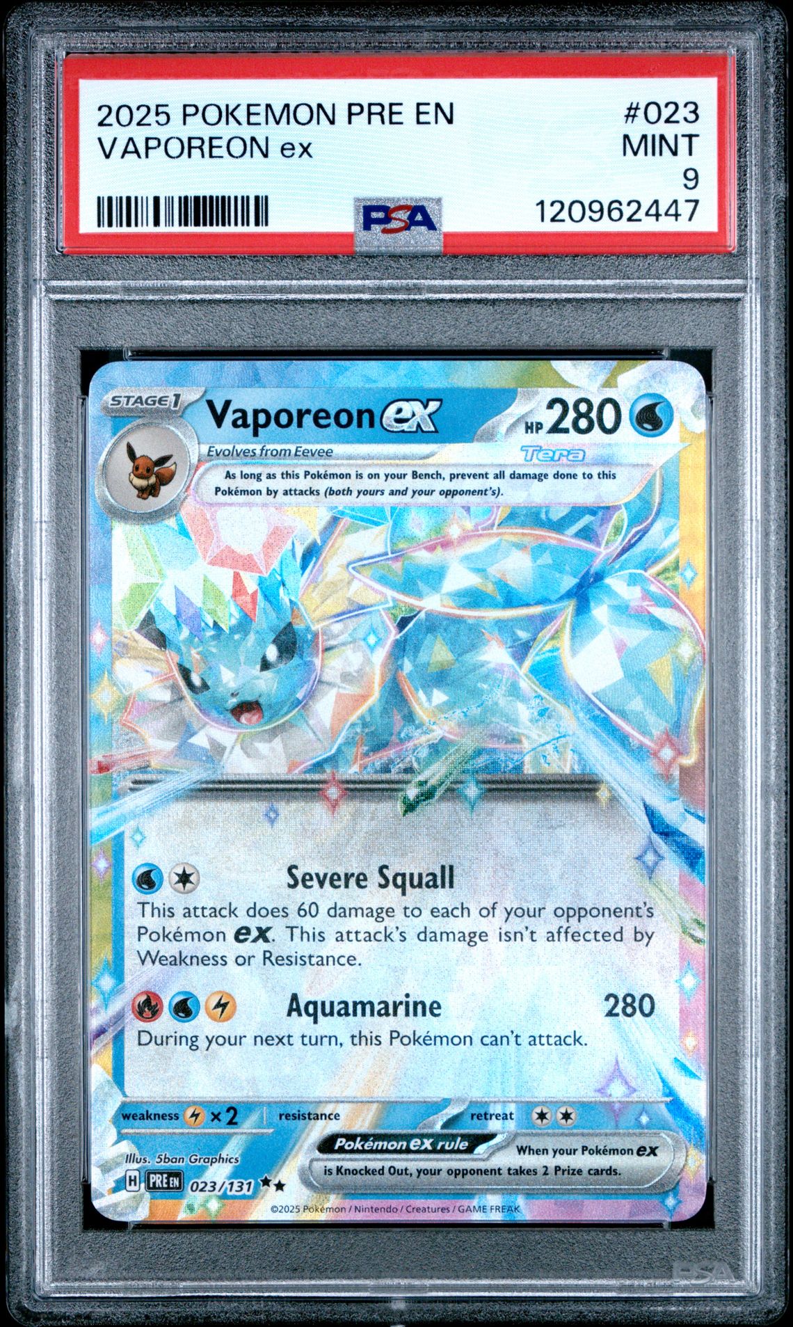 2025 Pokemon Pre En-Prismatic Evolutions Vaporeon Ex #023 Mint 9 front