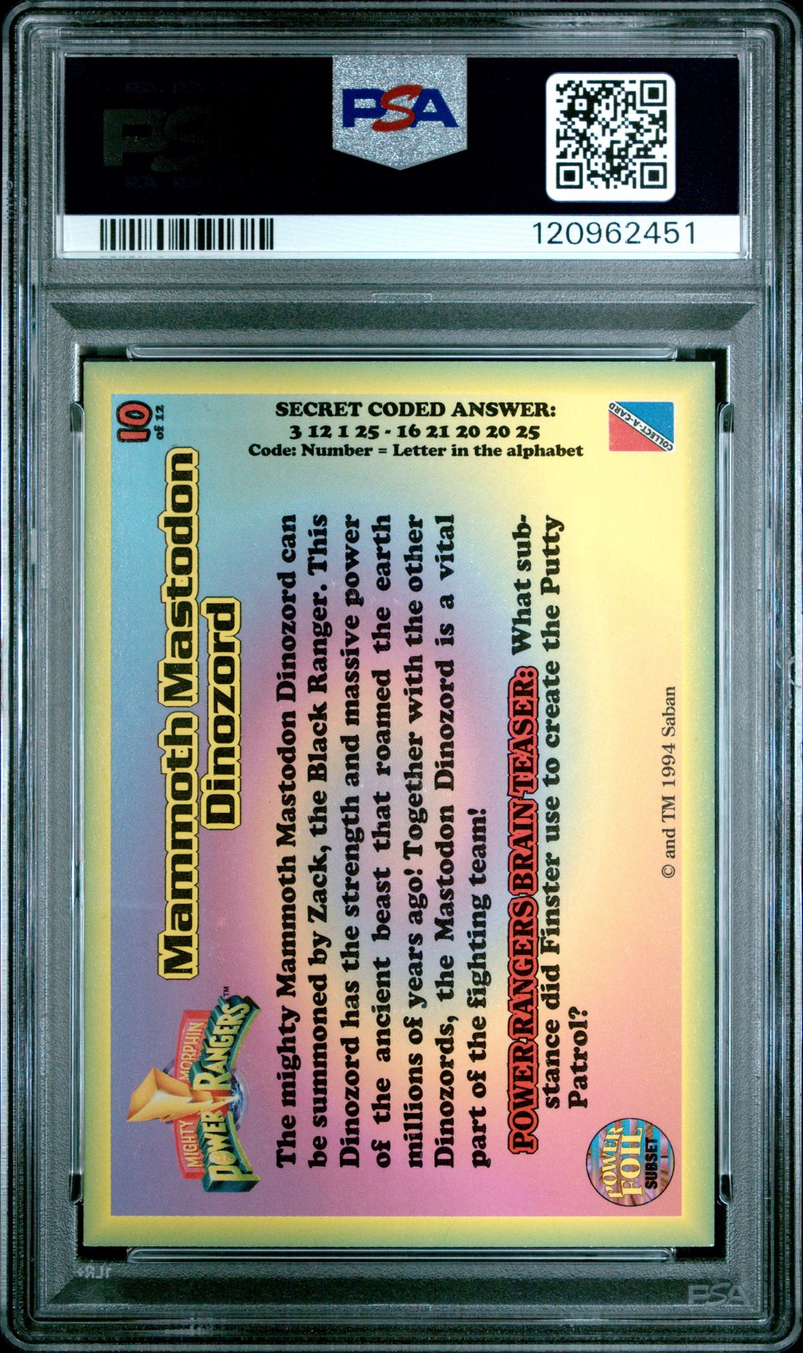 1994 Mighty Morphin Power Rangers Walmart Powerfoils Mammth.mstdn.dnzrd #10 (Pwr.rangers Walmart P/F) Ex-Mt 6 back