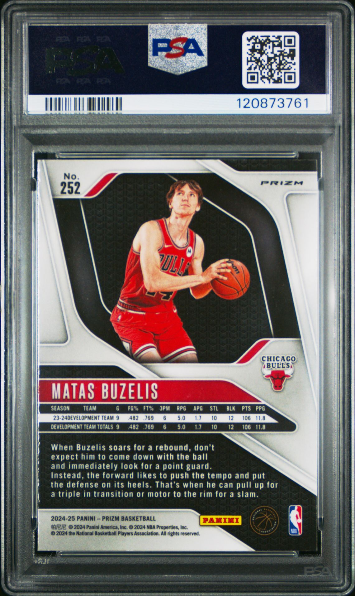 2024 Panini Prizm Matas Buzelis #252 (Ice) Gem Mt 10 back