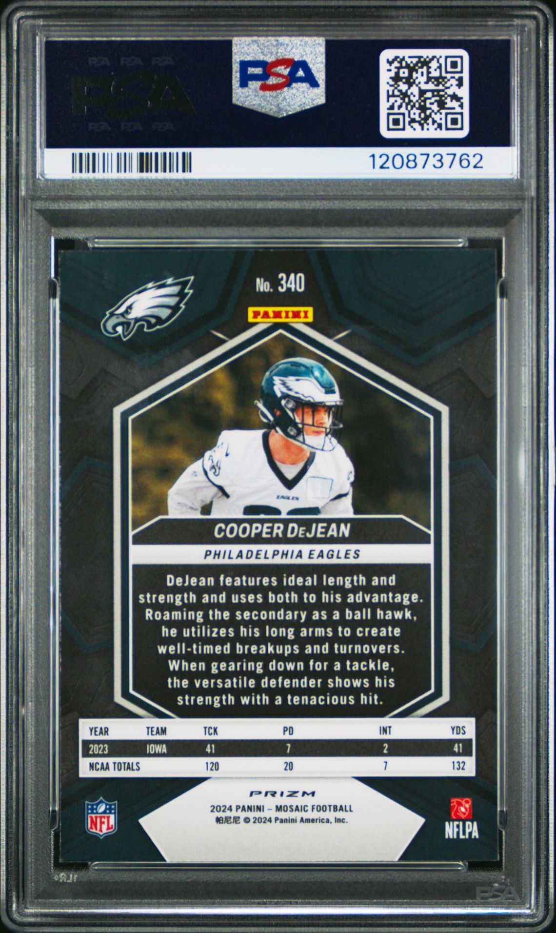 2024 Panini Mosaic Cooper Dejean #340 (Honeycomb) Mint 9 back