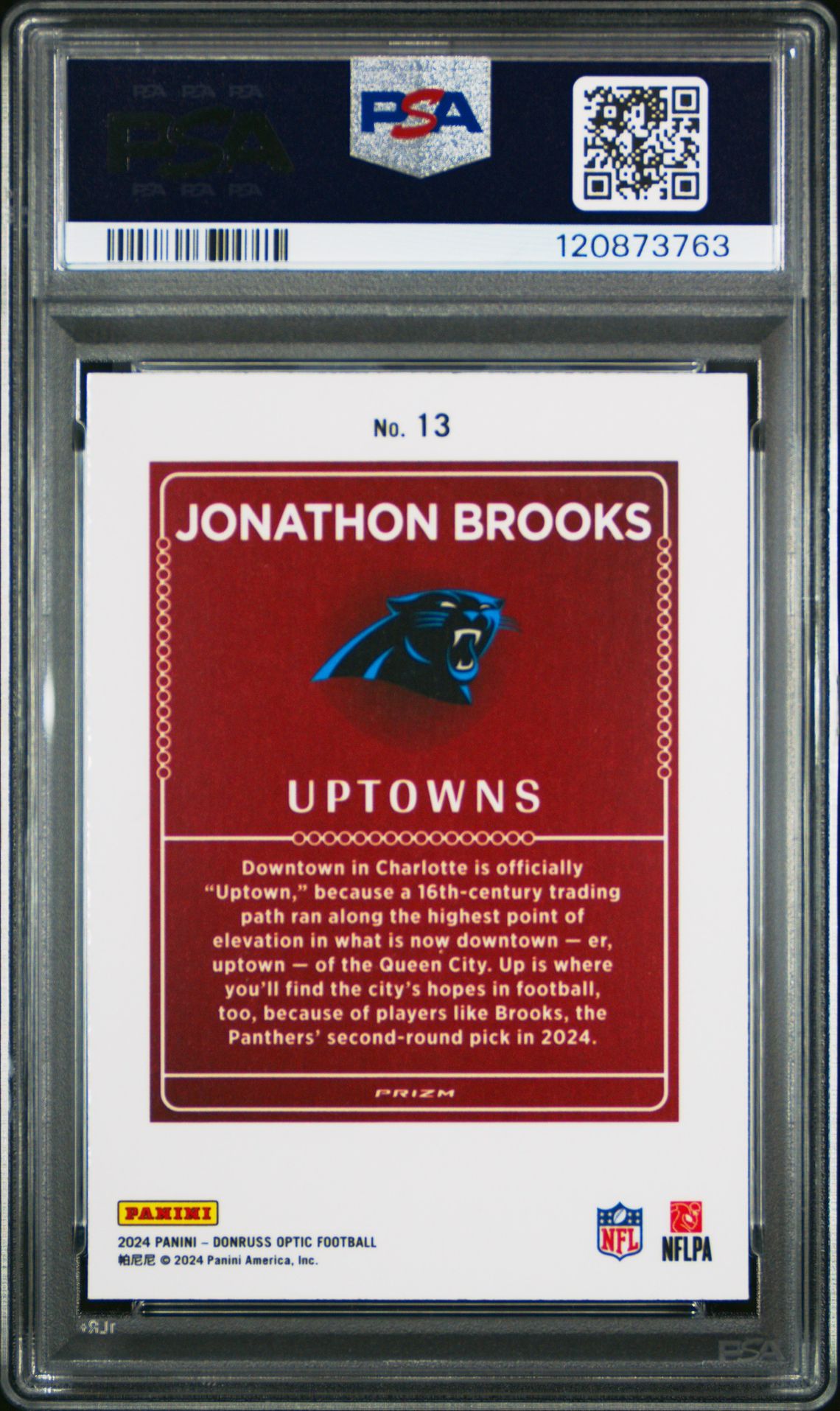 2024 Panini Donruss Optic Uptowns Jonathon Brooks #13 Mint 9 back