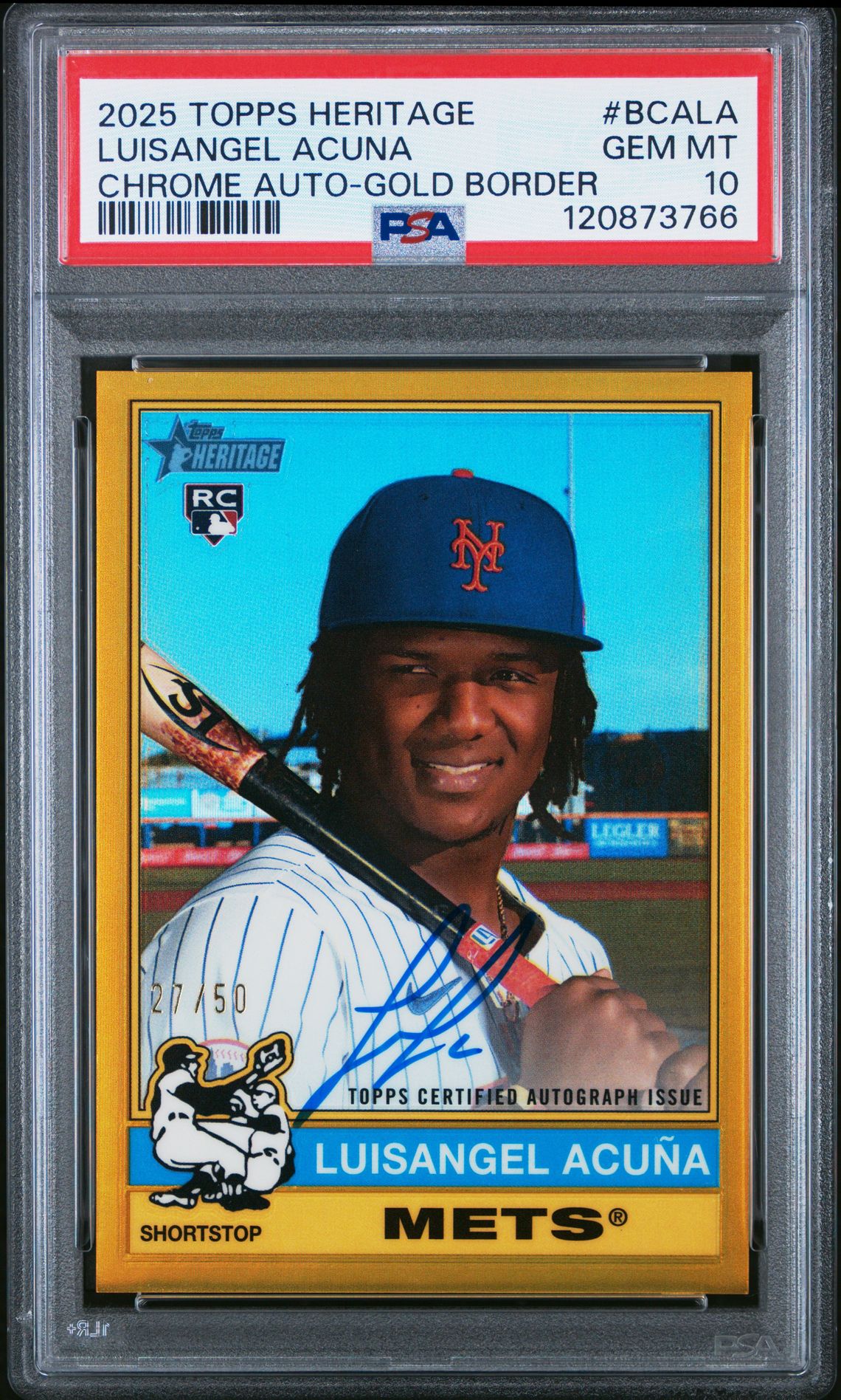 2025 Topps Heritage Chrome Autographs Luisangel Acuna #Bcala (Chrome Auto-Gold Border) Gem Mt 10 front