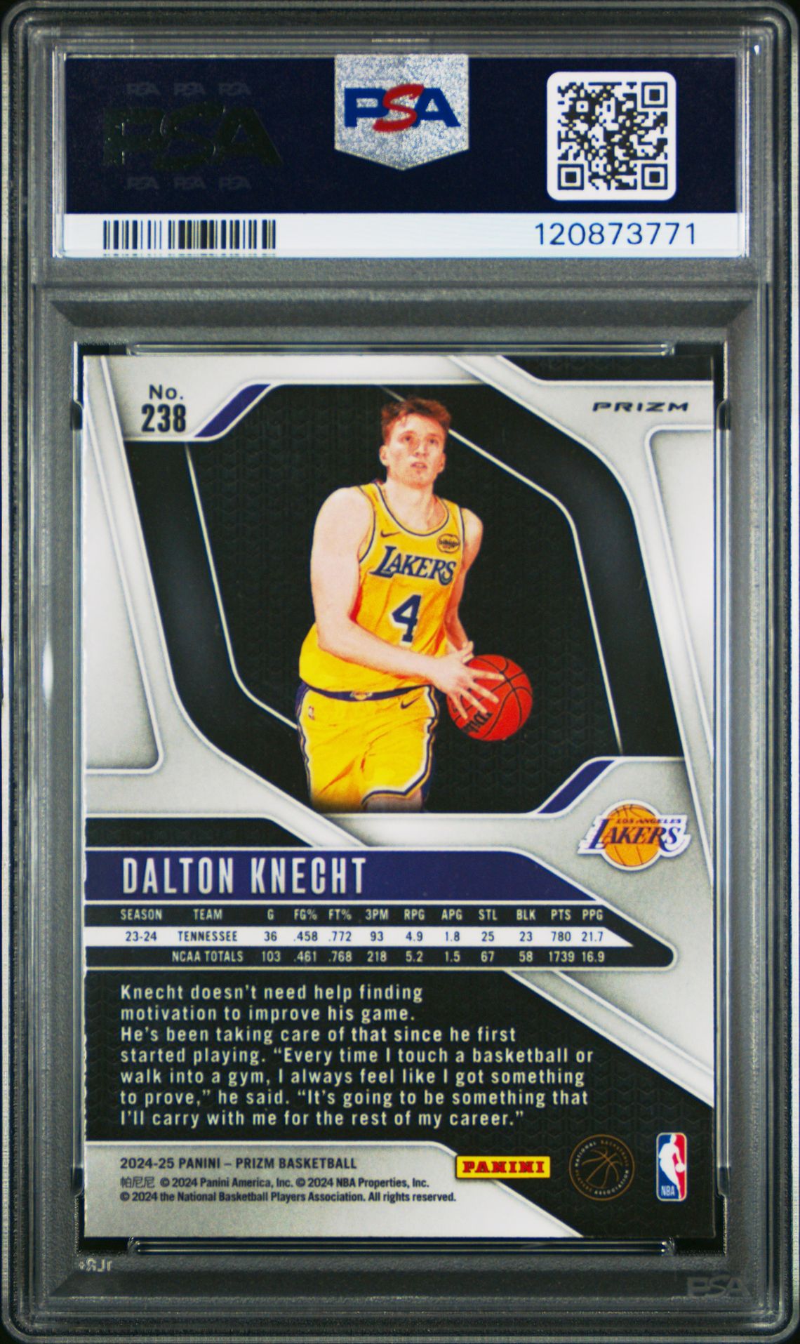 2024 Panini Prizm Dalton Knecht #238 (Silver Prizm) Mint 9 back