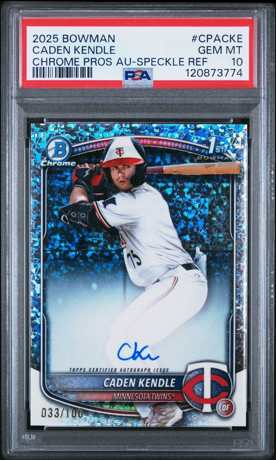 2025 Bowman Chrome Prospect Autographs Caden Kendle #Cpacke (Chrome Pros Au-Speckle Ref) Gem Mt 10 front