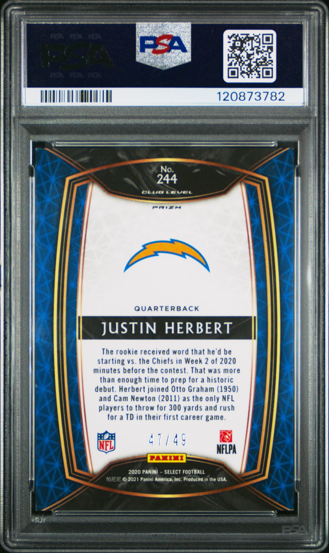 2020 Panini Select Justin Herbert #244 (Red Disco Prizm) Mint 9 back