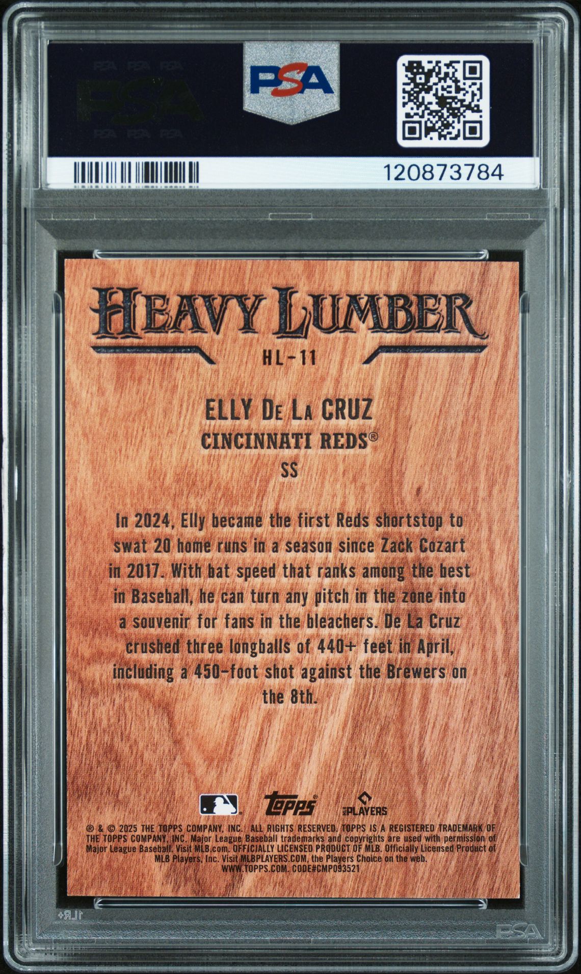 2025 Topps Heavy Lumber Elly De La Cruz #Hl11 Mint 9 back