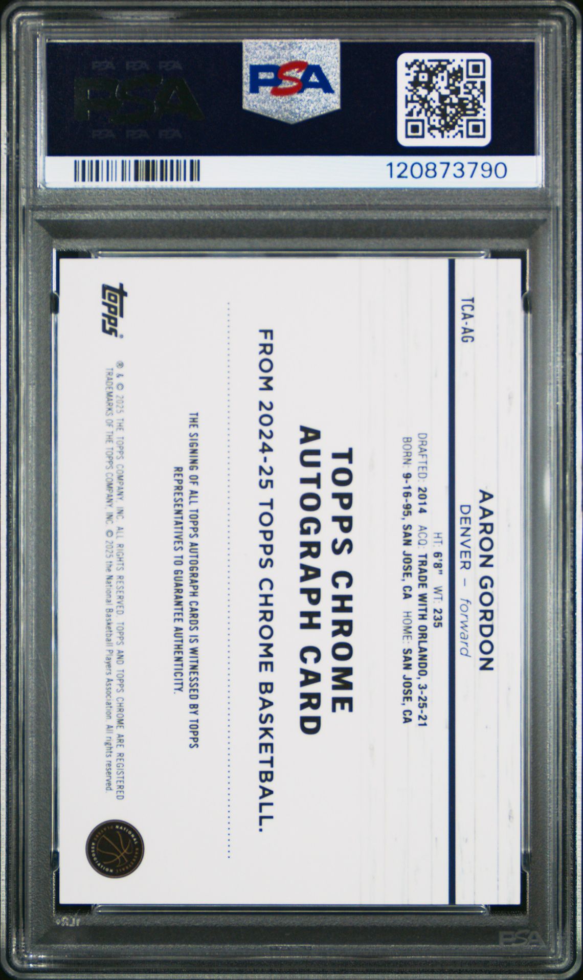 2024 Topps Chrome Topps Chrome Autographs Aaron Gordon #Tcaag (Autograph-Gold Geometric) Mint 9 back