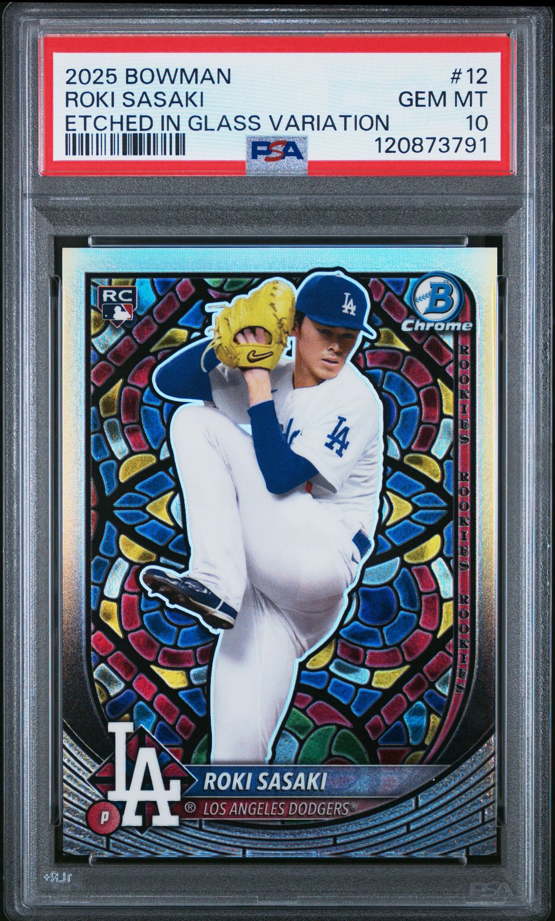 2025 Bowman Roki Sasaki #12 (Etched In Glass Variation) Gem Mt 10 front