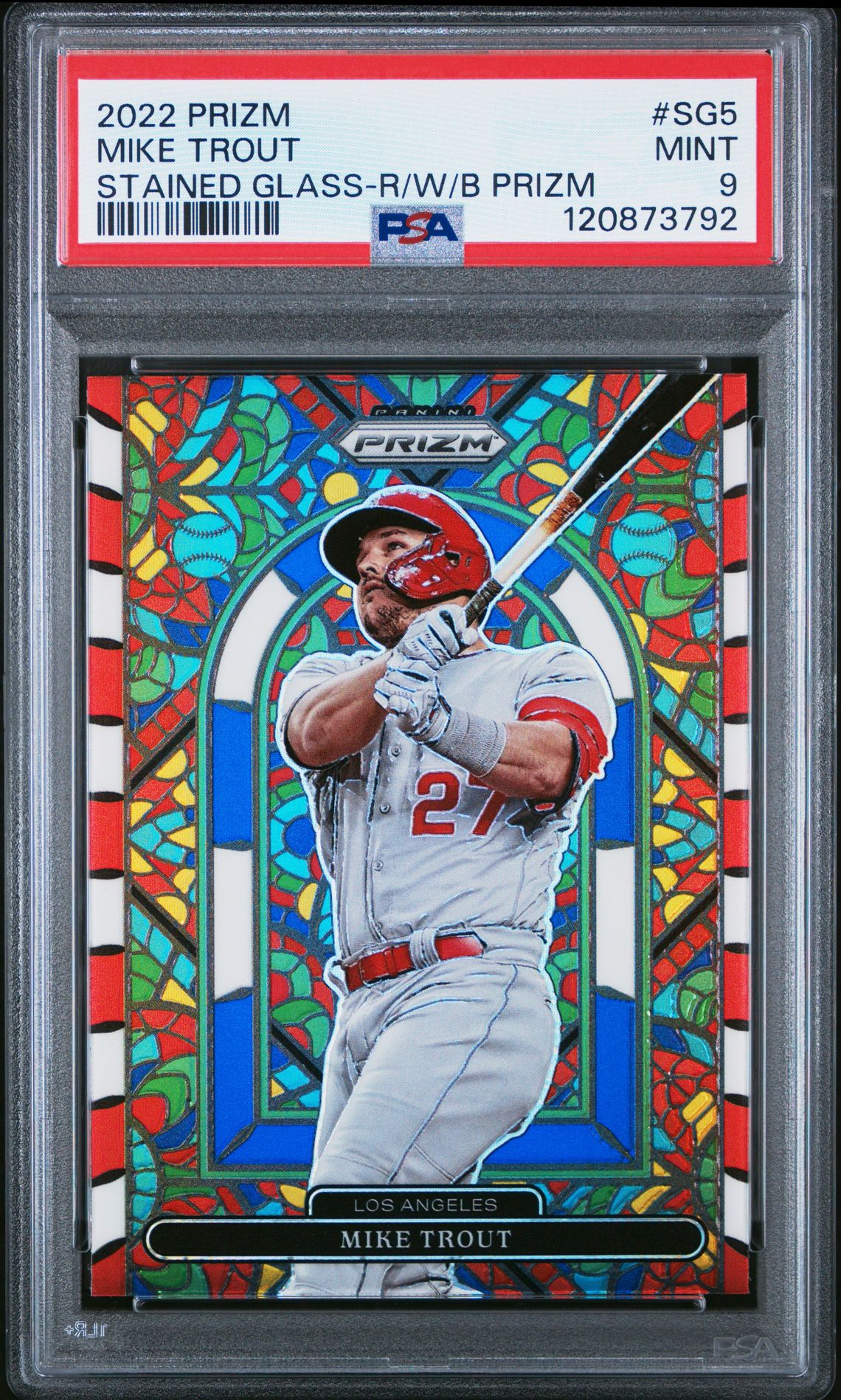 2022 Panini Prizm Stained Glass Mike Trout #Sg5 (Stained Glass-R/W/B Prizm) Mint 9 front