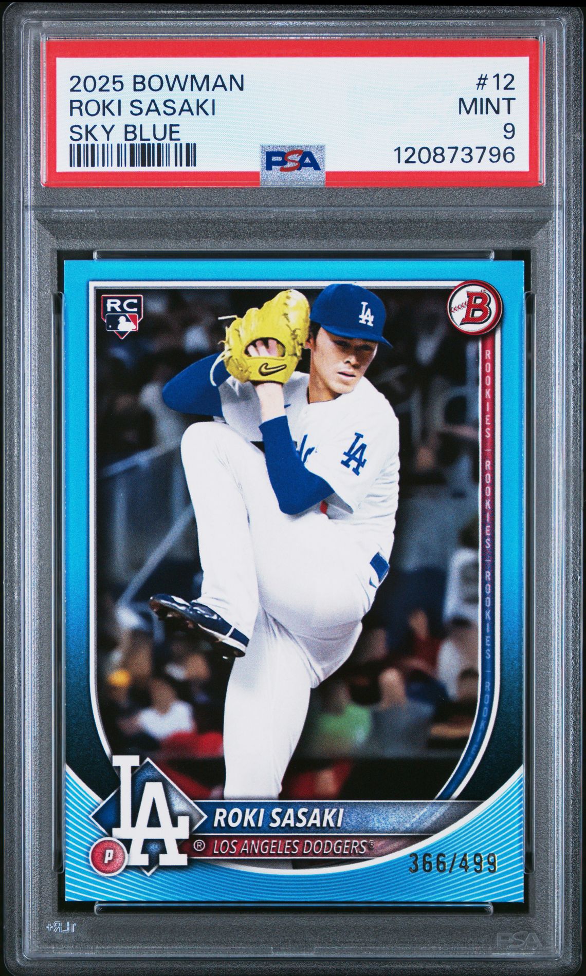 2025 Bowman Roki Sasaki #12 (Sky Blue) Mint 9 front
