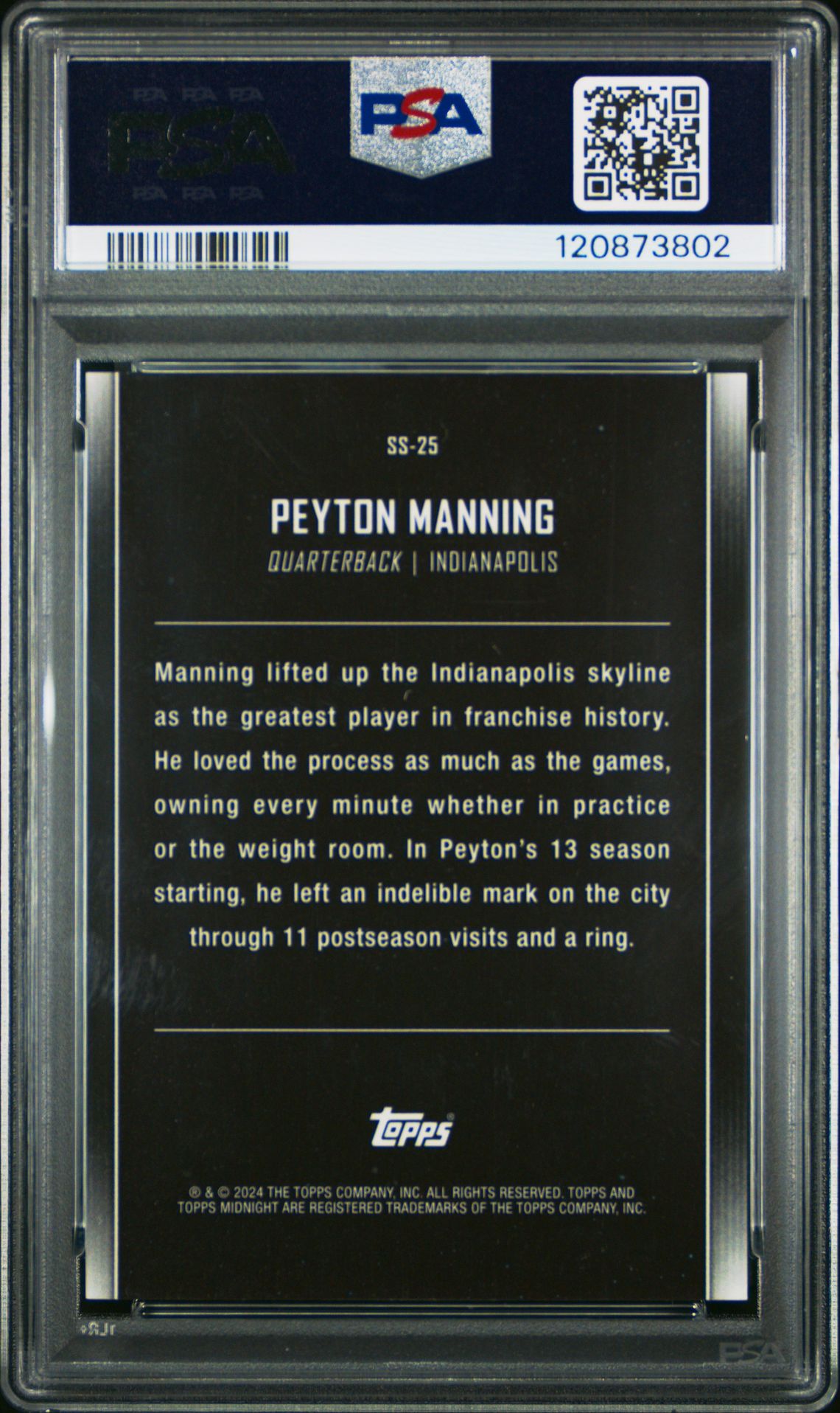 2024 Topps Midnight Star Studded Peyton Manning #Ss25 (Star Studded-Smr Solstice) Gem Mt 10 back