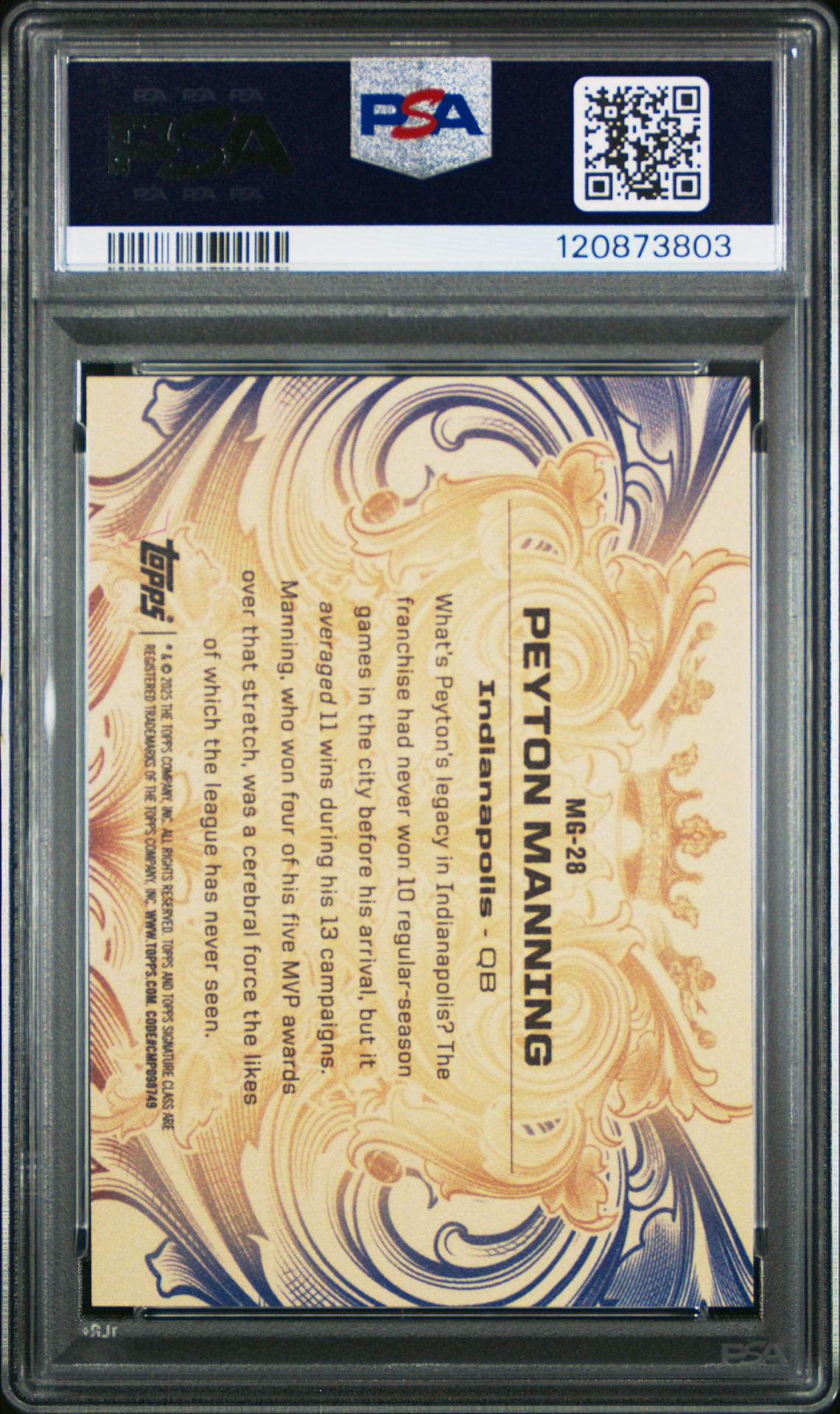 2024 Topps Signature Class Monarchs Of The Game Peyton Manning #Mg28 Gem Mt 10 back