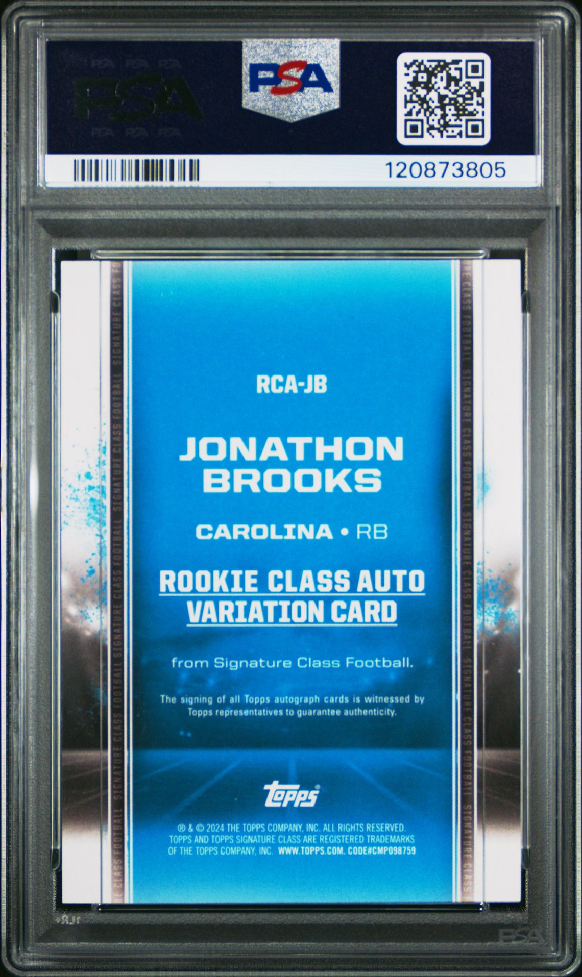 2024 Topps Signature Class Rookie Class Autograph Variation Jonathon Brooks #Rcajb (Rookie Class Autograph Var) Gem Mt 10 back