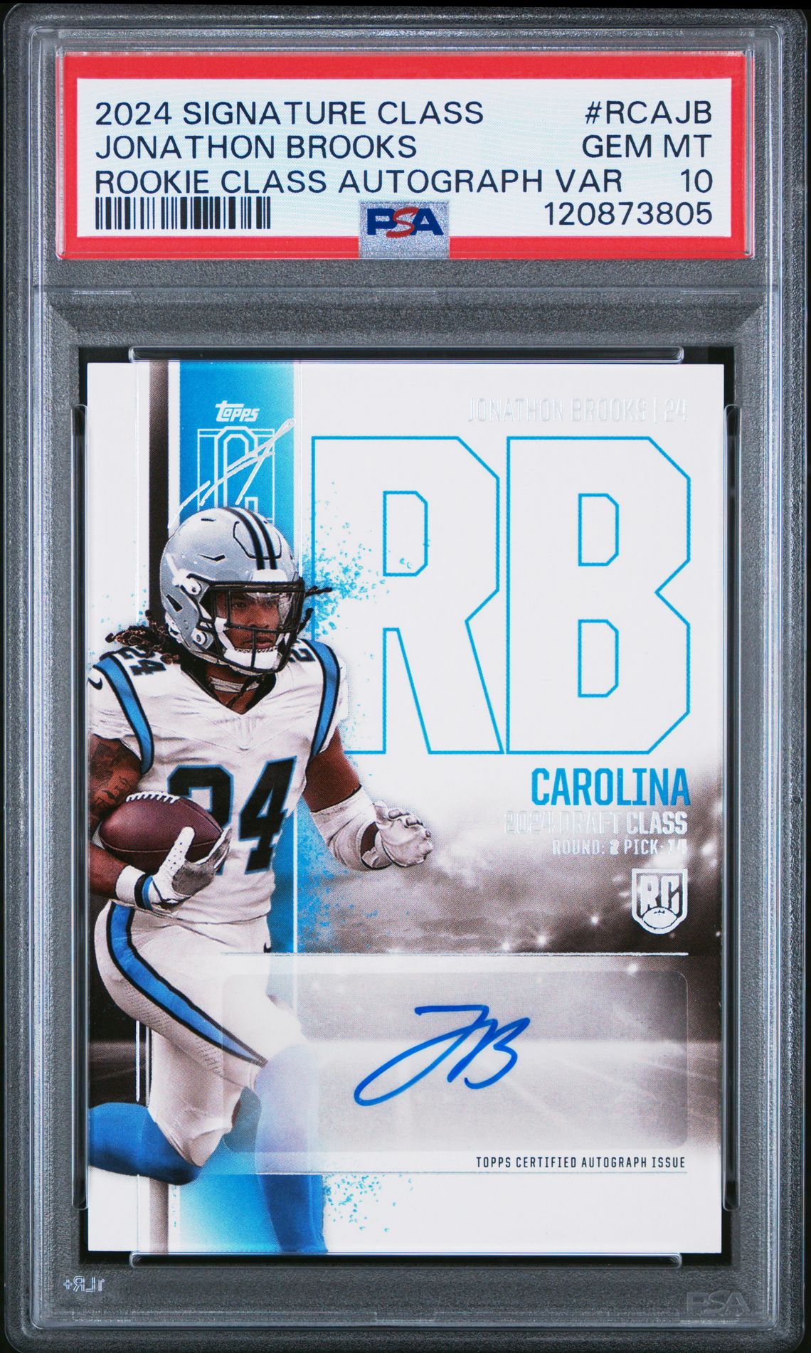 2024 Topps Signature Class Rookie Class Autograph Variation Jonathon Brooks #Rcajb (Rookie Class Autograph Var) Gem Mt 10 front