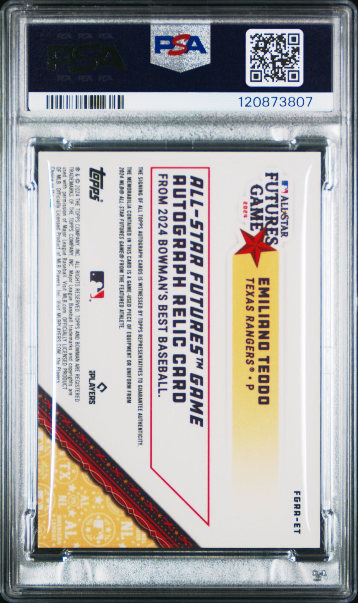 2024 Bowman's Best 2024 Mlb All-Star Futures Game Chrome Autograph Relics Emiliano Teodo #Fgraet (As Ftr Chr Au Rlc-Purple Ref) Mint 9 back